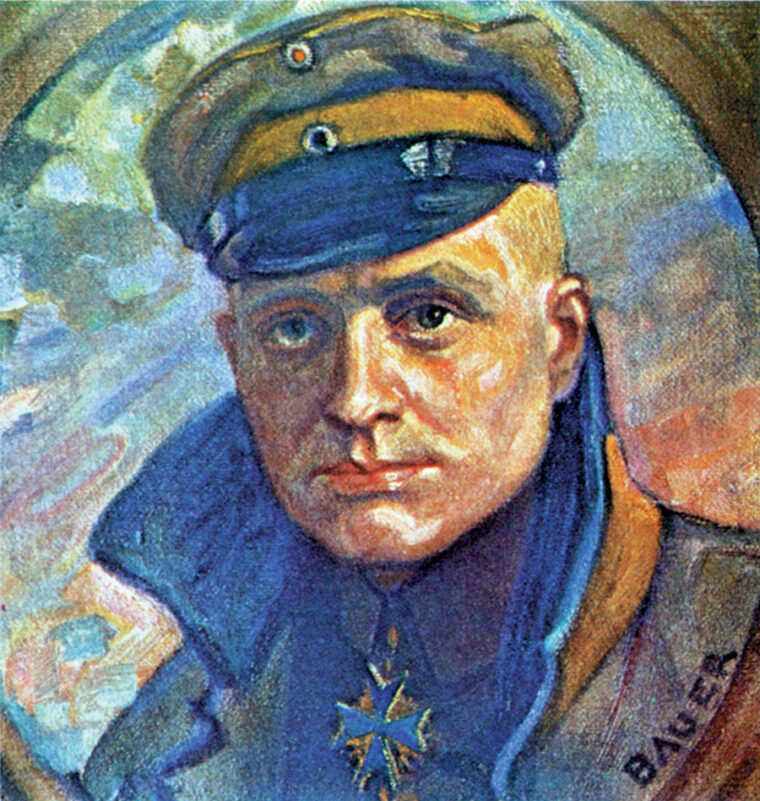Manfred Von Richthofen proudly wears his Blue Max around his neck. 