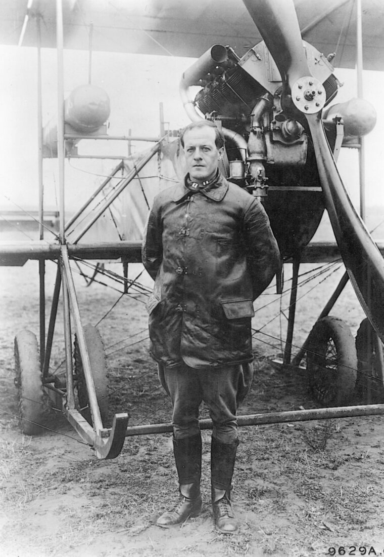 Benjamin Foulois when he was a captain, standing in front of an unidentified airplane. Possibly this was taken when he was working with Pershing against Pancho Villa along the Mexican border. Foulois’s career spanned much of 20th-century aviation.
