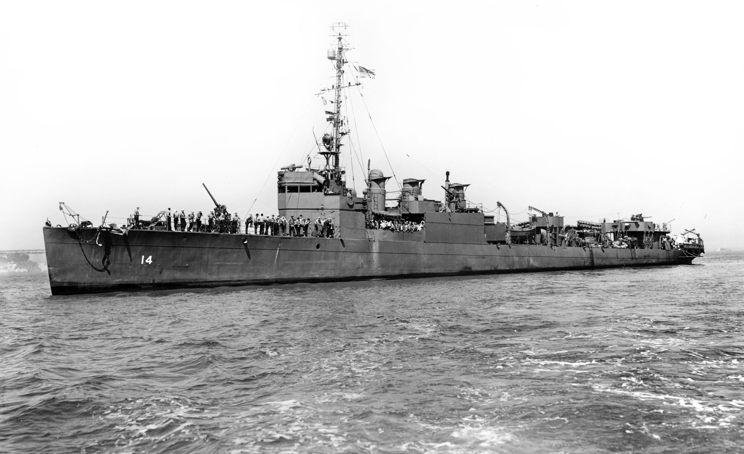 The USS Zane DMS-14 (formerly DD-337), Clemson-class Destroyer Minesweeper in 1943.