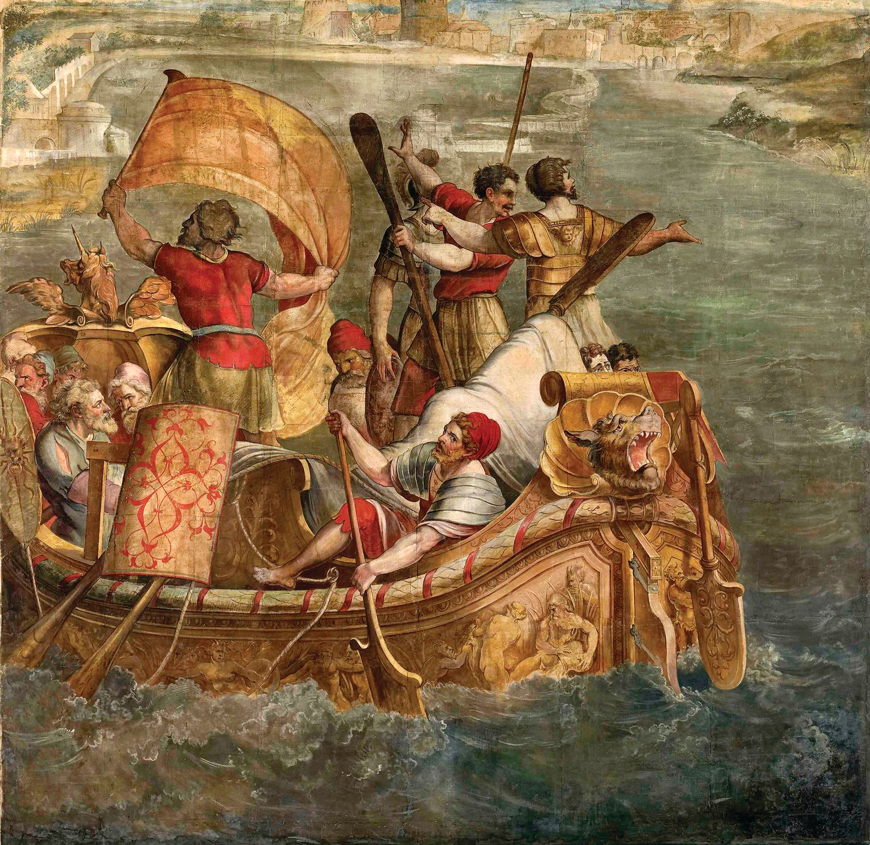 “Landing of Scipio Africanus at Carthage,” attributed to Michiel Coxcie (Belgium,1499-1592), shows the Roman general arriving in Africa. He would defeat Hannibal and the Carthaginians at the Battle of Zama in 202 BCE, effectively ending the Second Punic War. 
