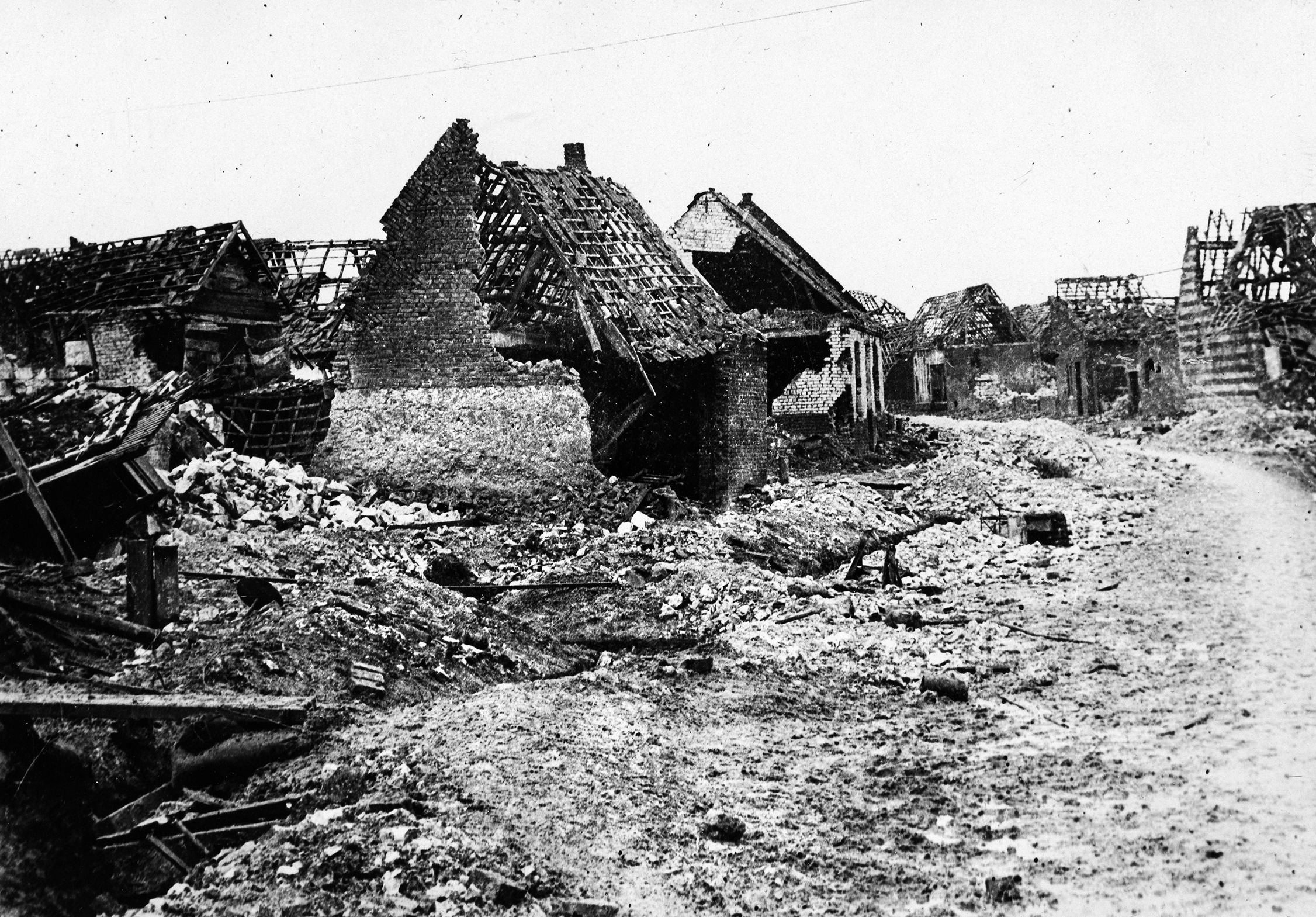 Ruins of the village of Loos, France, where men of the British 15th (New Scottish) Division fought the Germans with bayonets and hand grenades.