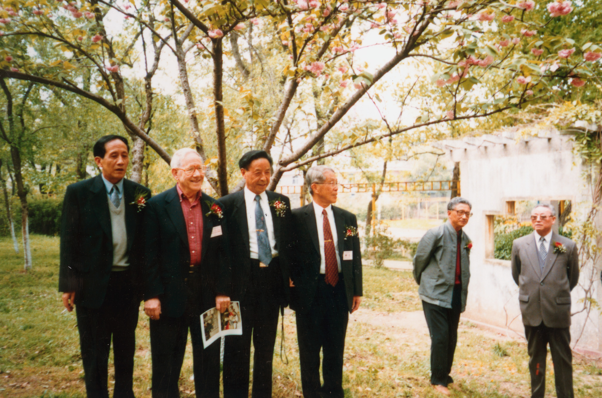 Author Ulrich Straus (second from left) walks with Japanese visitors and their Chinese hosts at the opening of the annual Cherry Blossom Festival in Nanking.