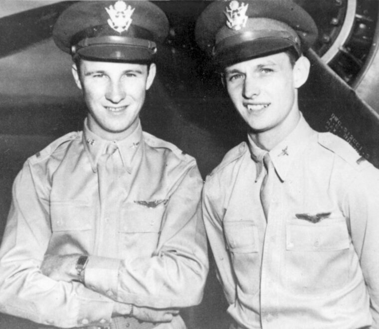 P-40 fighter pilots George Welch (left) and Ken Taylor were credited with shooting down several Japanese planes during the chaos of the Pearl Harbor attack.