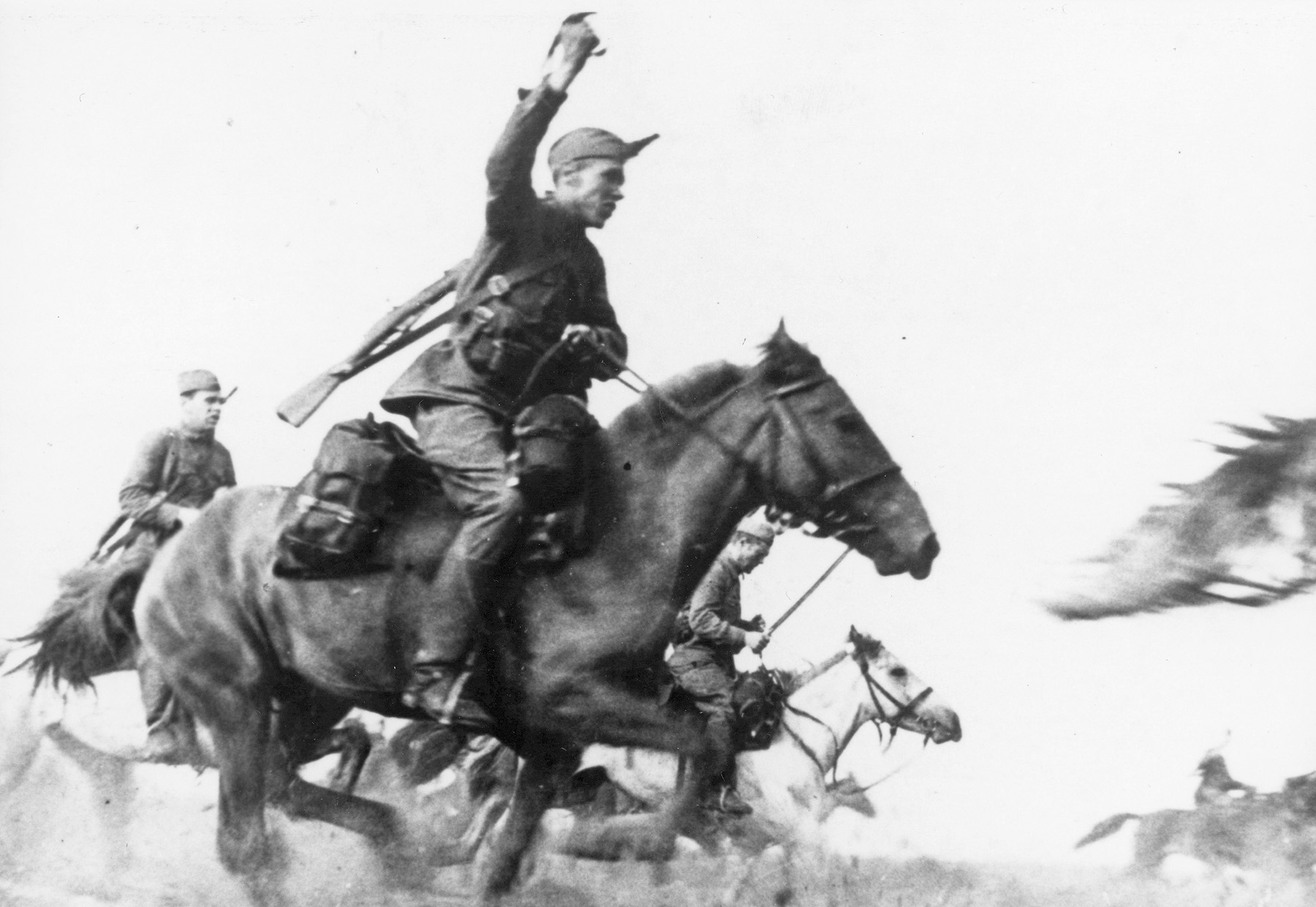 Cavalrymen of the Red Army gallop across the Russian steppe. Zhukov served in the cavalry under the Tsarist regime. 