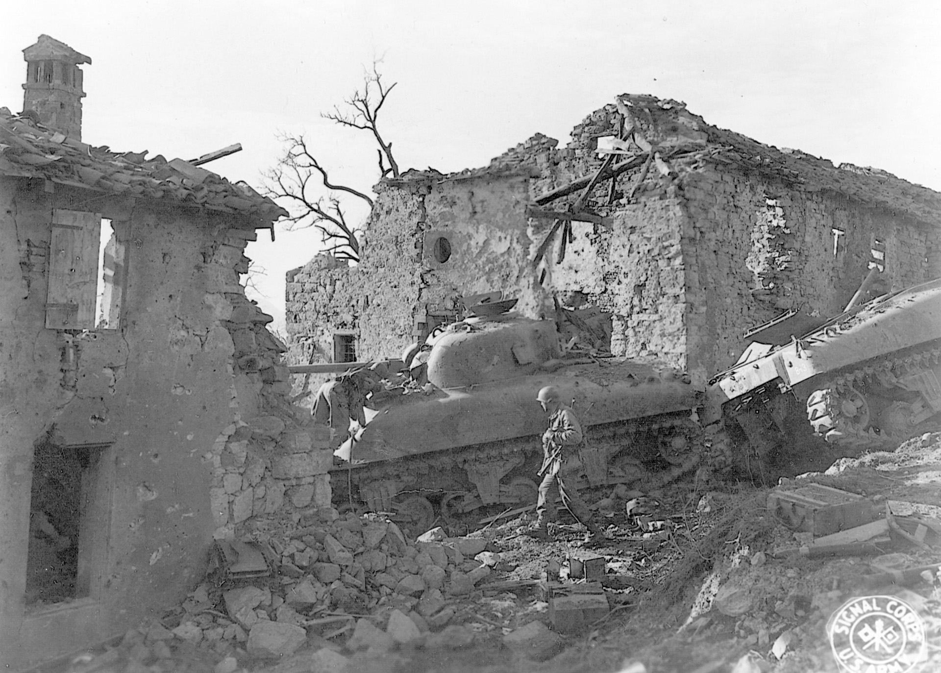 On February 20, 1945, the 87th Regiment of the 10th Mountain Division occupied the town of Corona below Monte Belvedere. 