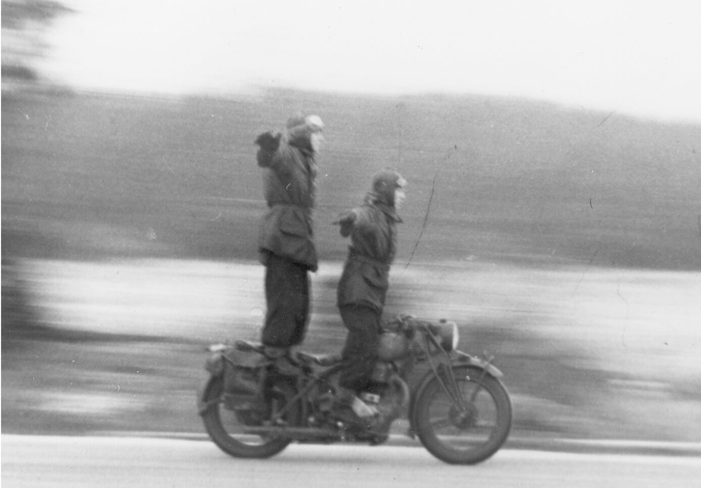 This is one of the last pictures Patton ever took. While in Sweden 10 days before his fatal car accident, he visited some motorcycle troops who put on a precision drill for him. Patton pulled out his camera and snapped away. It was not until Beatrice received his effects after his death that she discovered the film in his camera and developed his last photos.