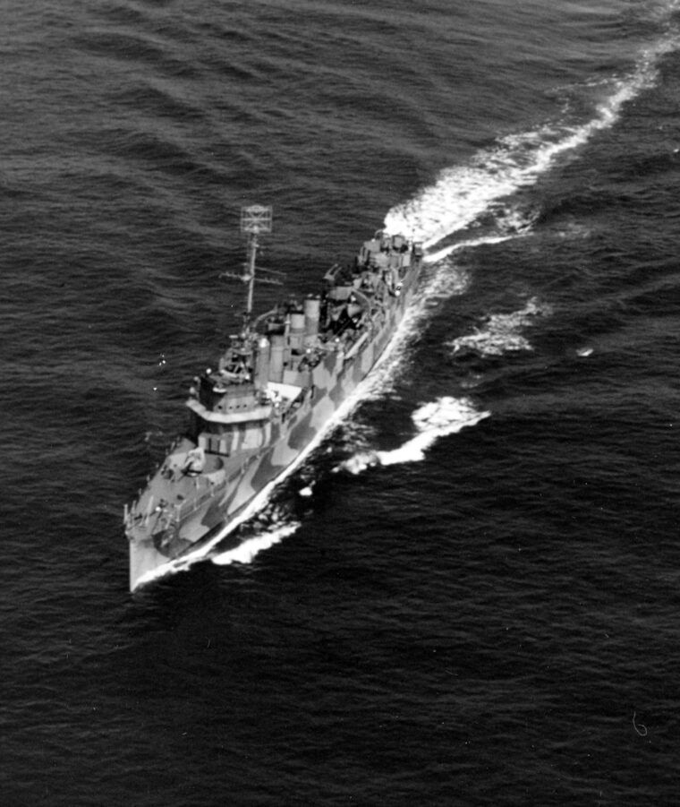 Commanded by Lt. Com. Hamilton Wilcox Howe, the destroyer USS Roper made sonar contact with the German submarine U-85 just after midnight on April 14, 1942. The U-85 surfaced in an attempt to outrun USS Roper but failed and fired a torpedo at its pursuer, which missed.