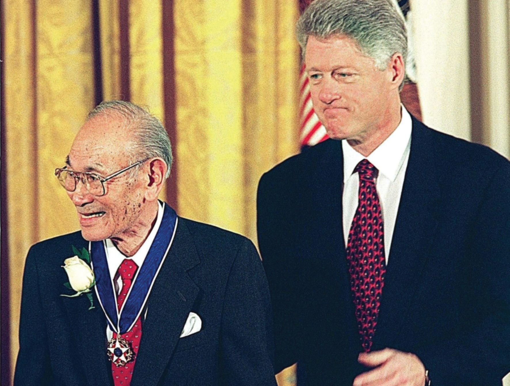 For his courageous stand against the injustice of wartime internment of Japanese-American citizens, Fred Korematsu received the Presidential Medal of Freedom, the highest civilian recognition given on behalf of the U.S. government, from President Bill Clinton in 1998.