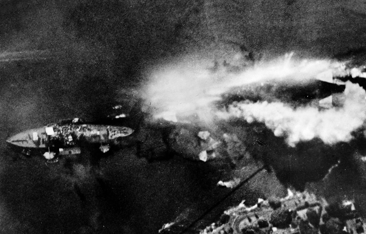 Another Japanese photo shows the explosion that shattered the USS Arizona.