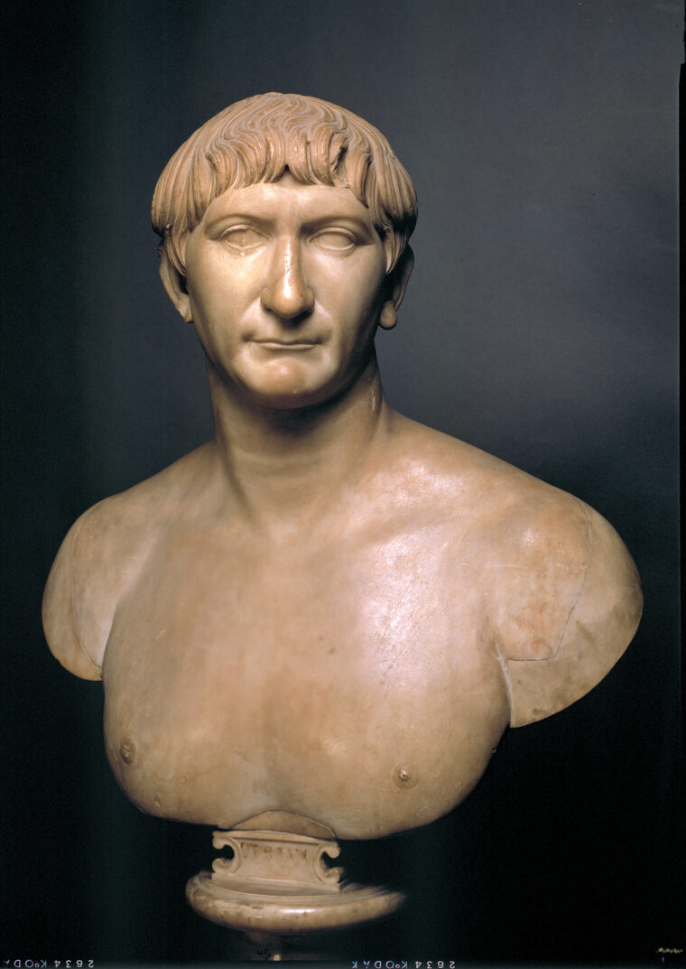 A marble bust of Trajan.