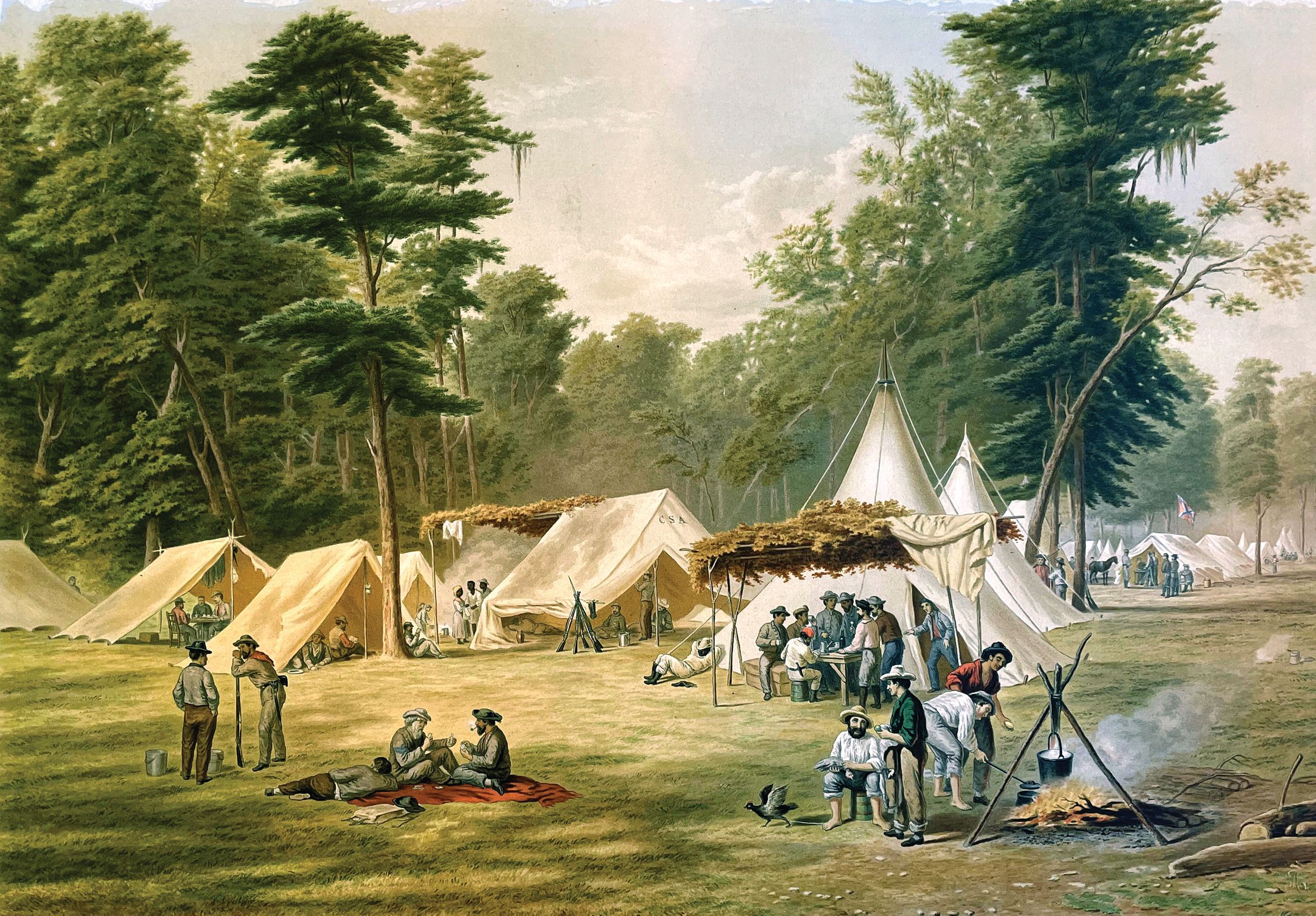 “Camp of the Third Kentucky Confederate Infantry at Corinth, Mississippi,” by Conrad Wise Chapman, who served with the unit. He was wounded at Shiloh and saw action in Mississippi and Louisiana before receiving a transfer to Virginia late in 1862.