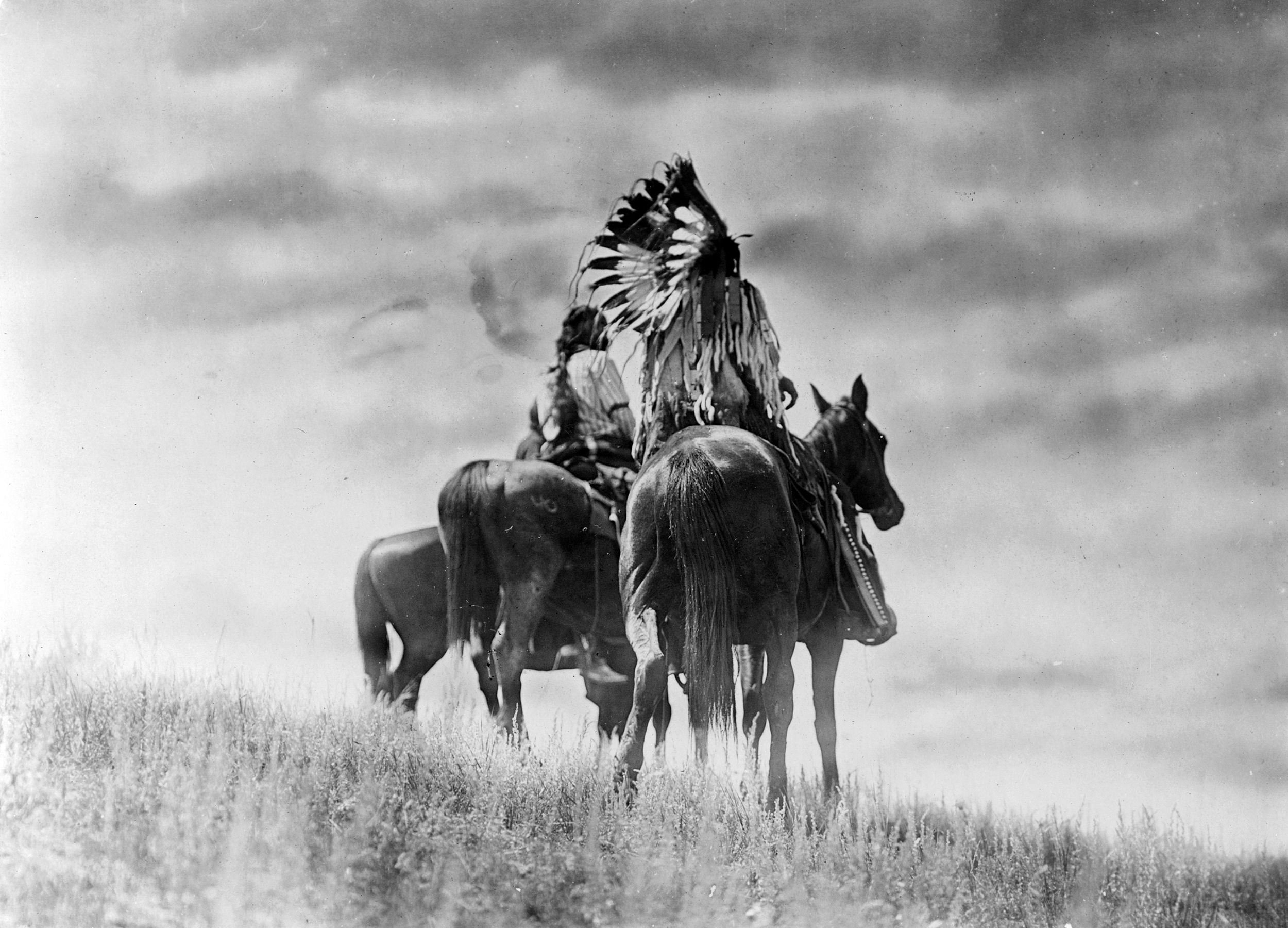 Three Cheyenne warriors photographed in traditional garb by Edward S. Curtis around 1900. One wears an elaborate war bonnet made of eagle feathers, something only recognized tribal leaders are allowed to wear. Today, only Native Americans are legally allowed to collect eagle feathers.