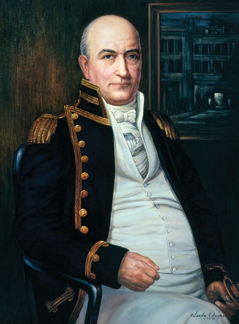 Born in London, U.S. Navy Commodore Thomas Tingey served in the British Navy as a youth, and later, is believed to have joined the Continental Navy during the American Revolution. He was commandant of the U.S. Navy Yard in 1814, and claimed to be the last American officer to leave the city during the British attack.