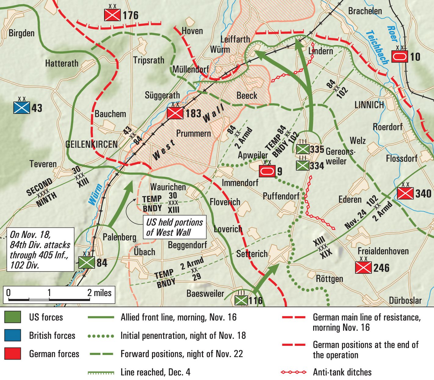 During the heavy fighting against German forces around the town of Geilenkirchen, Germany, troops of the 84th Infantry Division participated in Operation Clipper, an offensive effort to eliminate an enemy salient. Operation Clipper was part of a larger offensive code named Operation Queen, and fighting in and around Geilenkirchen lasted for days. 