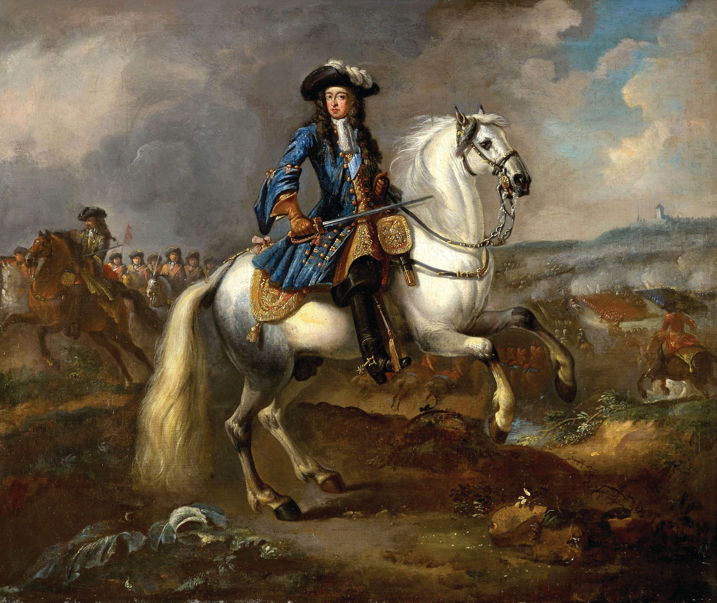 “William III at the Battle of the Boyne,” by Jan Wyck. As stadholder (chief magistrate) of the United Provinces of the Netherlands as William III (1672–1702), William, Prince of Orange, was one of the major Protestant opponents of the Catholic King Louis XIV of France. William led a major coalition including Austria-Hungary, Brandenburg, Spain, and Sweden against Louis and his expansionist policies. 