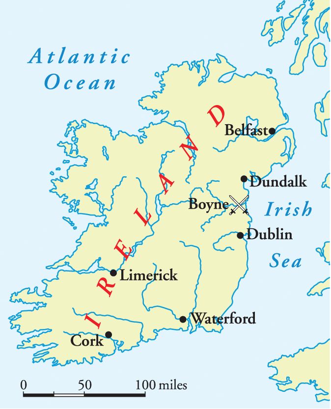 The Boyne River, running east to west, was the last major natural obstacle barring William III from taking Dublin and the south of Ireland.