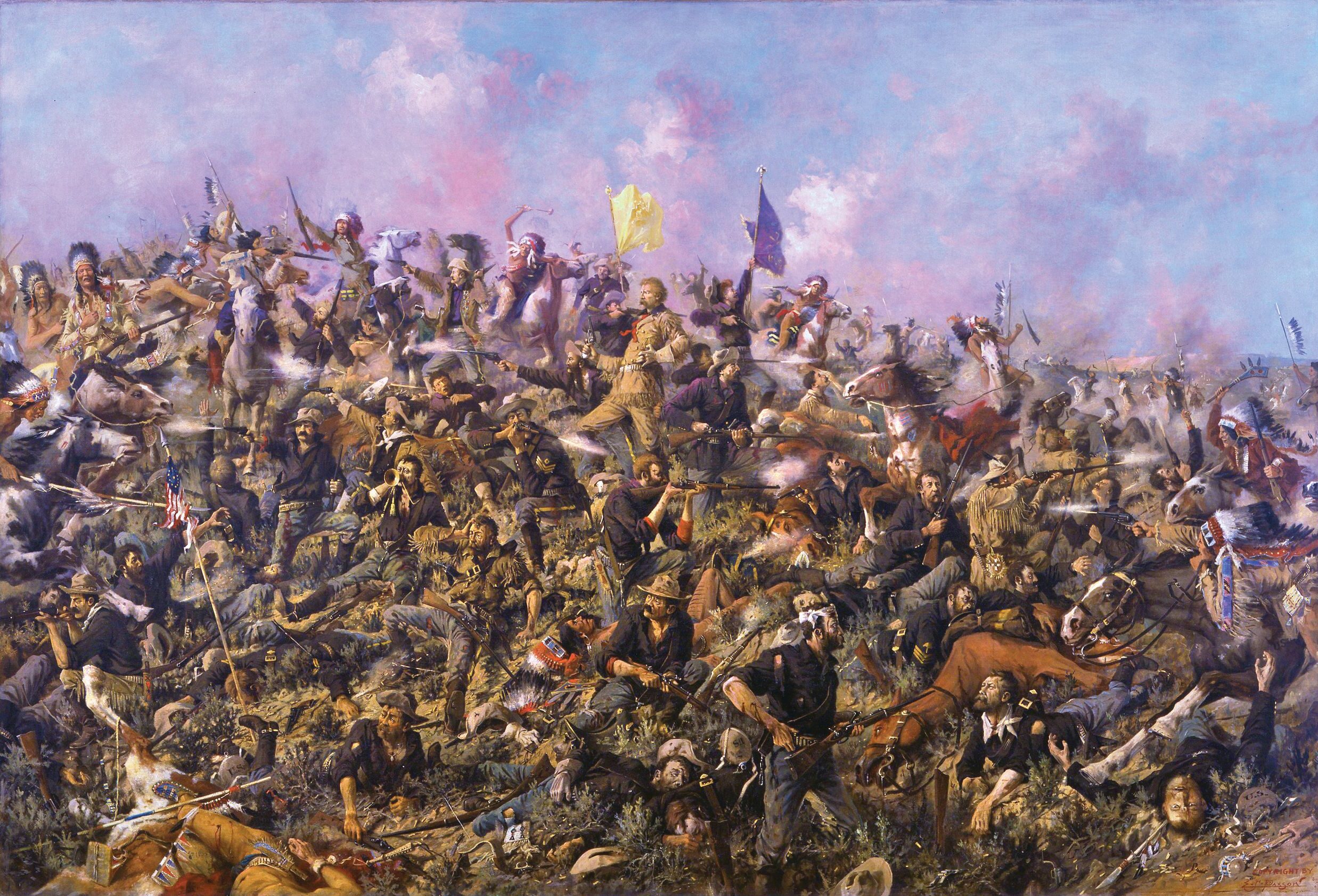 Artist Edgar Samuel Paxson spent years researching and interviewing participants from both sides of the 1876 Battle of Little Bighorn before completing “Custer’s Last Stand” in 1899. Lt. Col. George A. Custer’s widow, Elizabeth Bacon Custer, broke into tears upon viewing the six-by-nine foot painting.