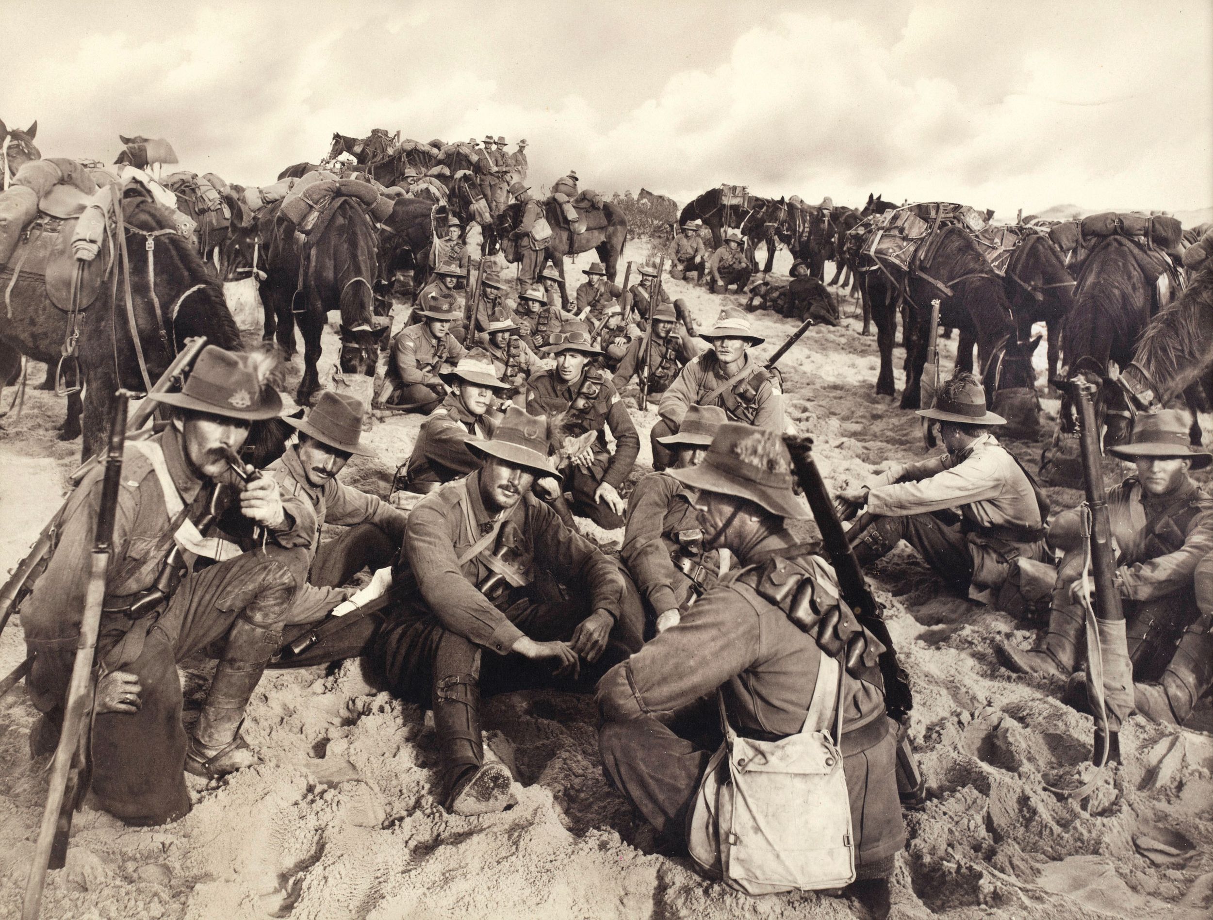 Troopers with the Australian Light Horse. ANZAC (Australian and New Zealand Army Corps)  horsemen were relentless in their pursuit of the retreating Turks.