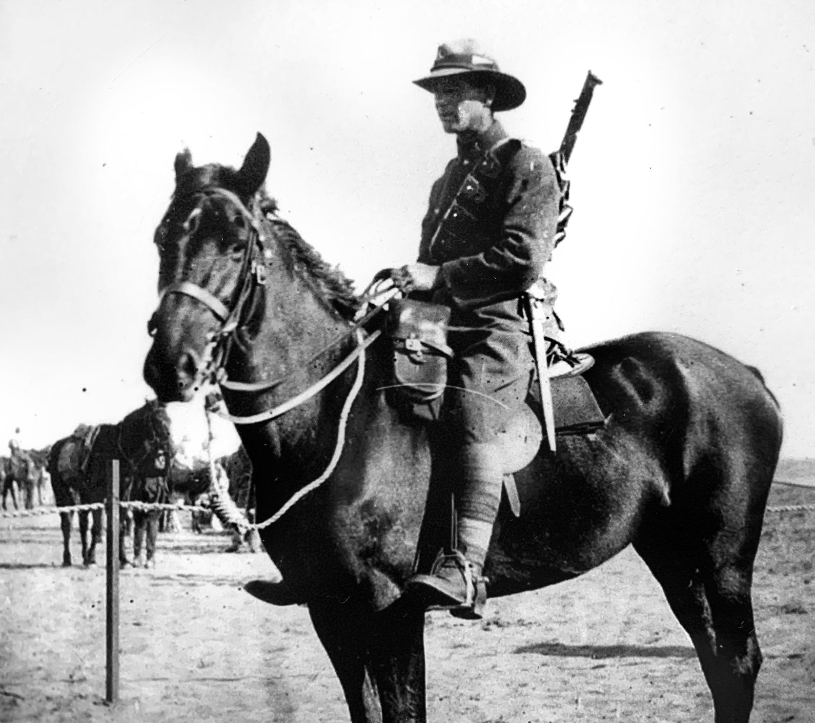 ANZAC (Australian and New Zealand Army Corps) trooper David Alexander Kirkpatrick, a member of the Wellington Mounted Rifles, on his way to Cairo.