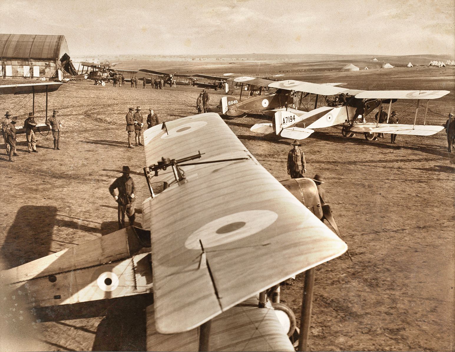 The 1st squadron of the Australian Flying Corps was sent to bases in northeast Egypt: A Flight was stationed at Suez, B Flight at Sherika and C Flight at Kantara. They patrolled both sides of the Suez Canal in Australian B.E.2c aircraft. Some No 1 Squadron pilots  flew with the Royal Flying Corps No 14 Squadron in the Battle of Romani in August 1916, thwarting the second and final attempt by the Turks to take the canal. 