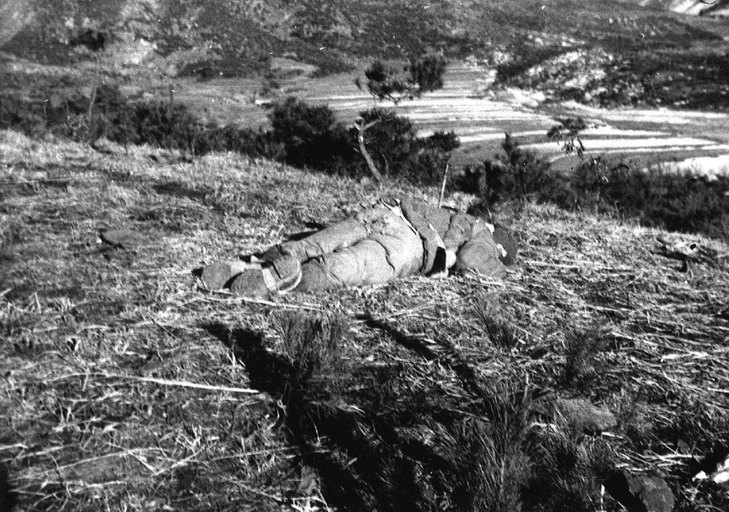 This photo of a communist Chinese soldier was taken on “Bayonet Hill” near Seoul, Korea, by Captain Lewis Millett and his men of the 27th Infantry Division. 