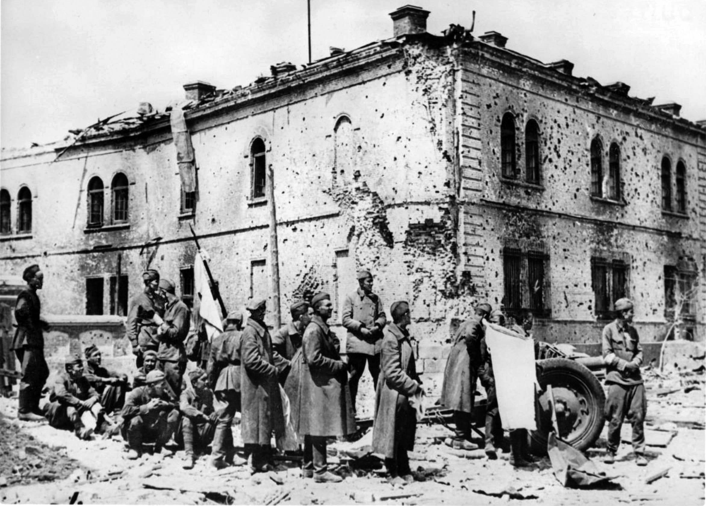 German soldiers round up surrendering Russians after the fall of Brest Fortress in June 1941. German sources claim 2,000 Red Army soldiers were killed and 7,200 taken prisoner.