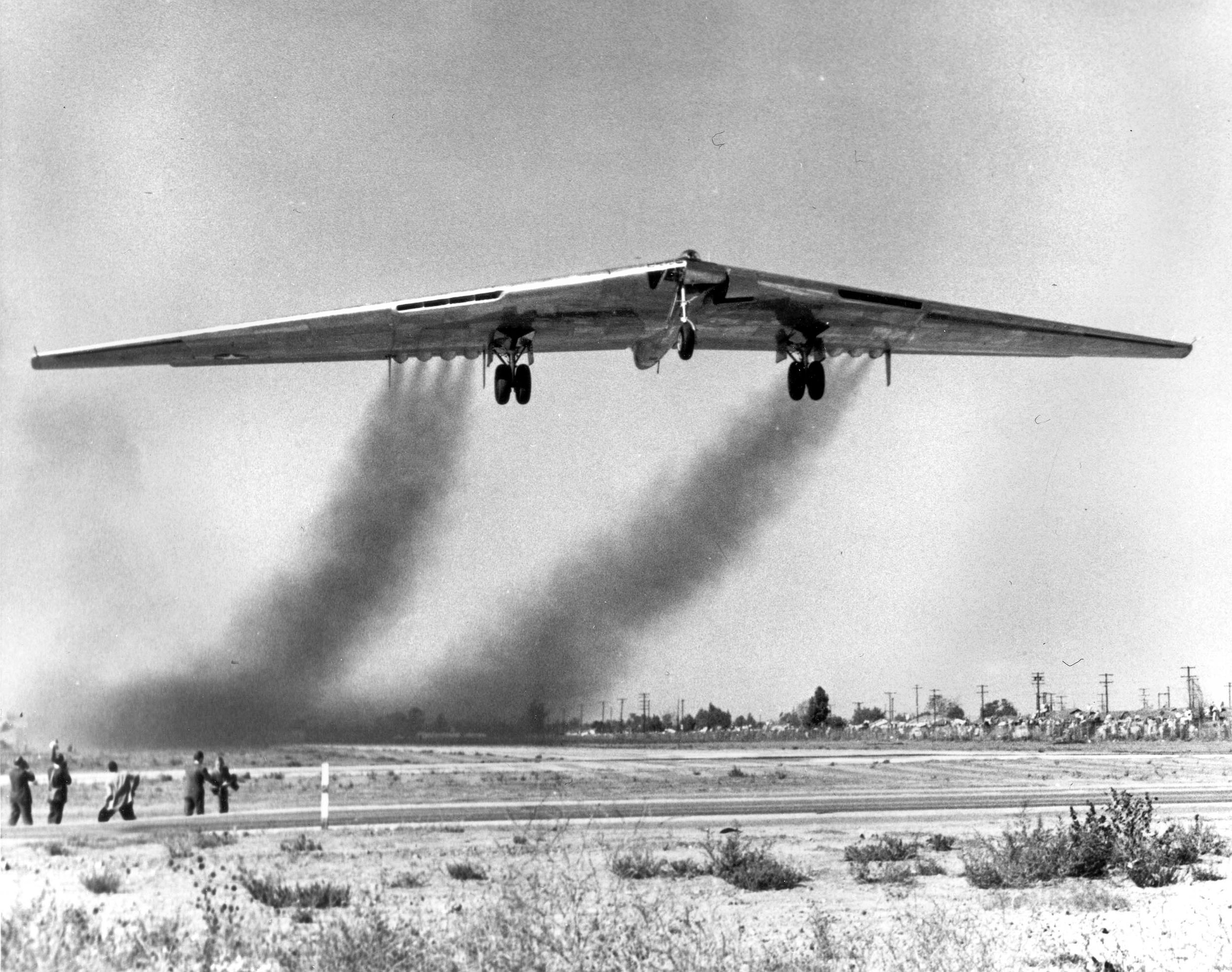 The first flight of Northrop’s jet-powered heavy bomber YB-49, one of only two ever built, in October 1947. During testing it was discovered the flying wing design had a smaller radar signature. 