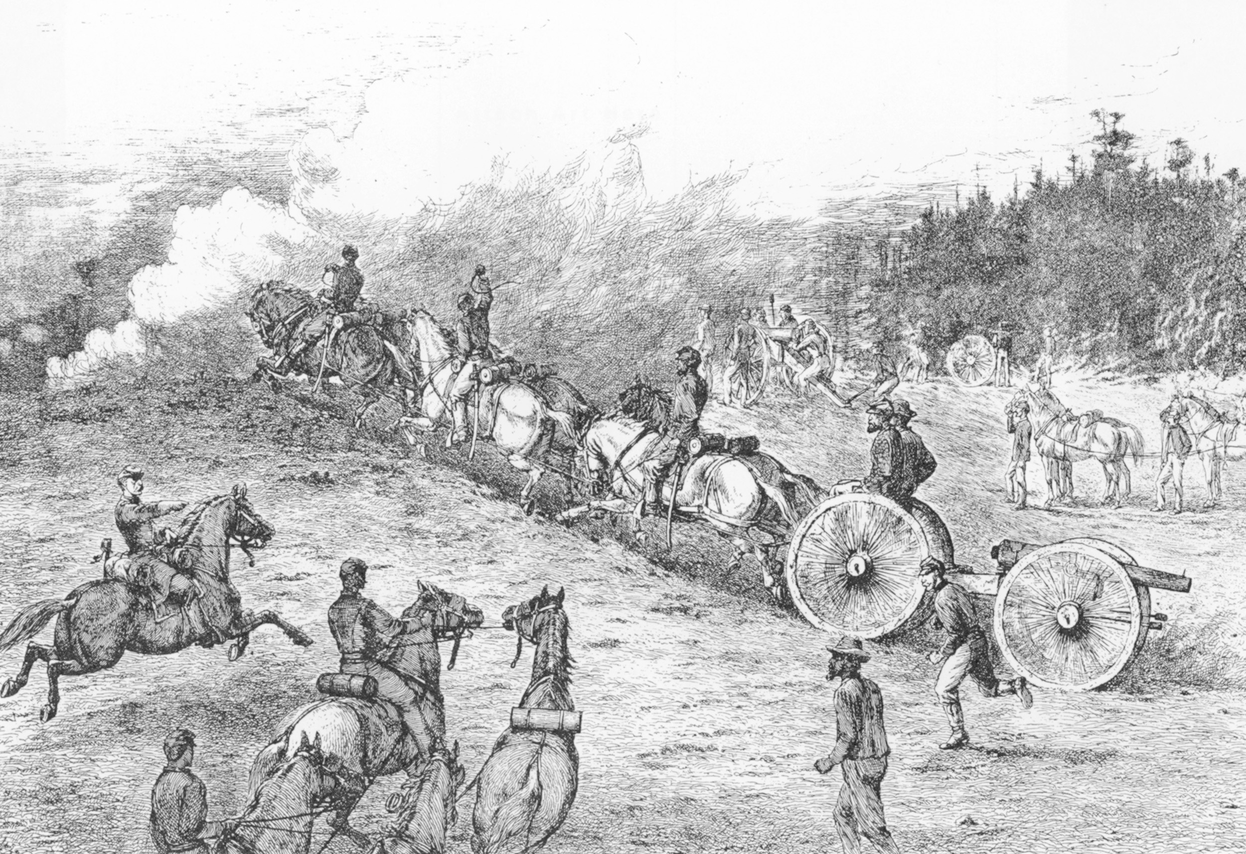 Caissons to the front! Union artillery moves up to engage a Confederate attack. Throughout October, both armies found victories and defeats before winter halted the fighting.