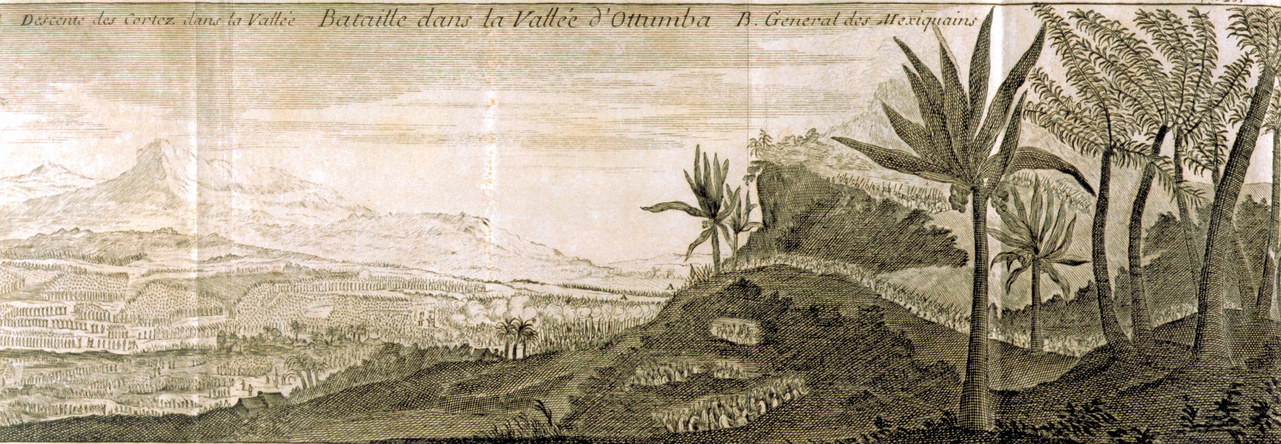 A later panorama of the plains of Otumba shows where the climactic battle between the Spaniard forces and the Aztecs was waged.