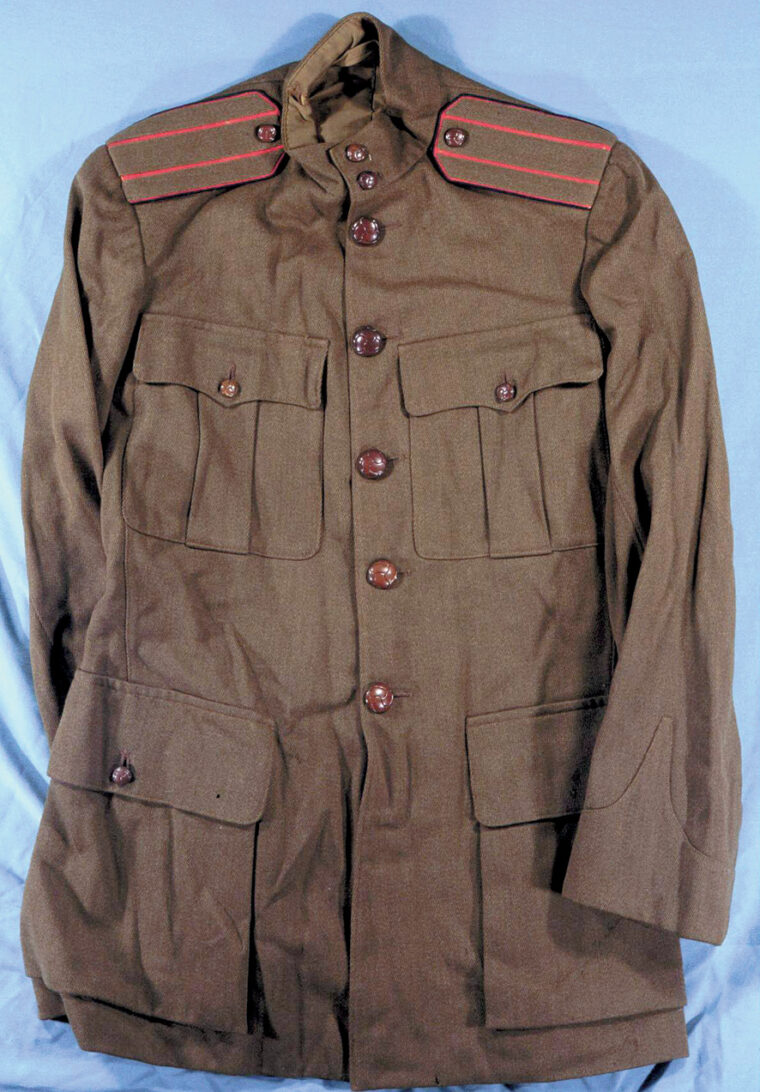 A Russian cavalry colonel’s “French” style field tunic made during WWI with wool cloth imported from England.