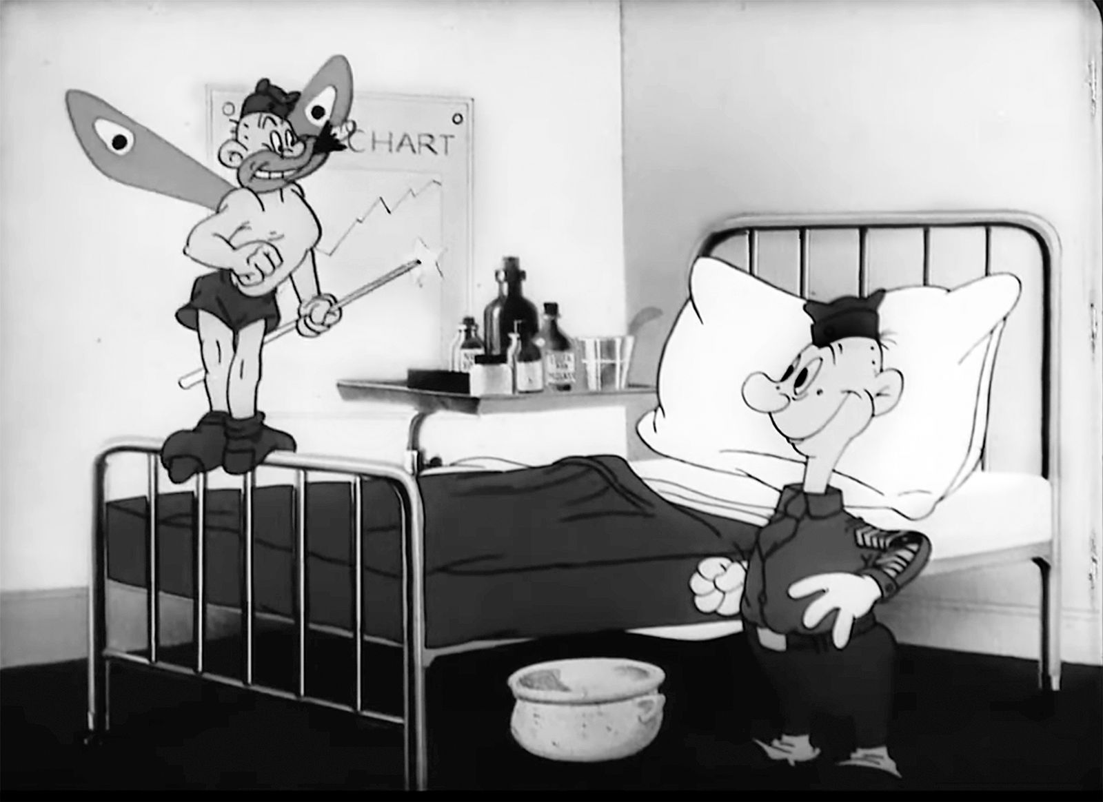 Directed by Friz Freling and voiced by Mel Blanc, “Gripes” introduced the Technical Fairy, First Class in July 1943. A gruff, tough character with stubble and a cigar, the Technical Fairy acts as a “fairy godfather” figure that provides encouragement and grants wishes that sometimes lead to trouble for Private SNAFU.