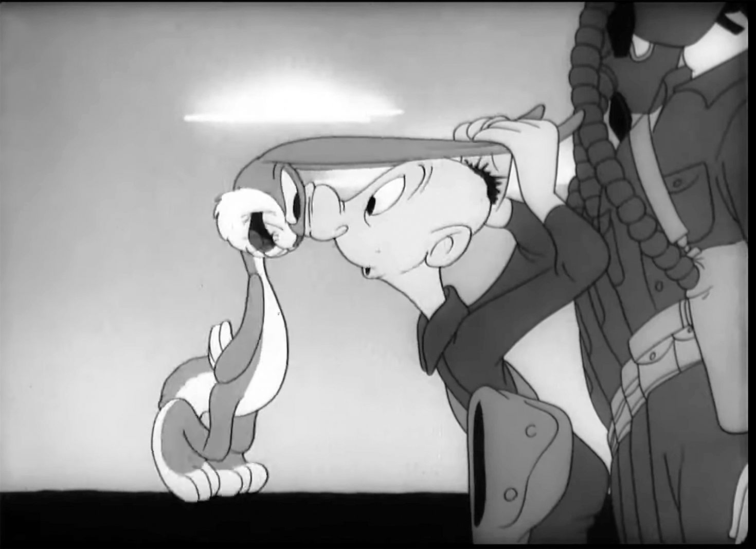 In the May 1944 short, “Gas,” Bugs Bunny delivers his signature line, “What’s up, Doc?” after popping out of Private Snafu’s gas mask bag. One of 12 shorts directed by Chuck Jones, this was the first cameo by the world’s most famous cartoon rabbit.