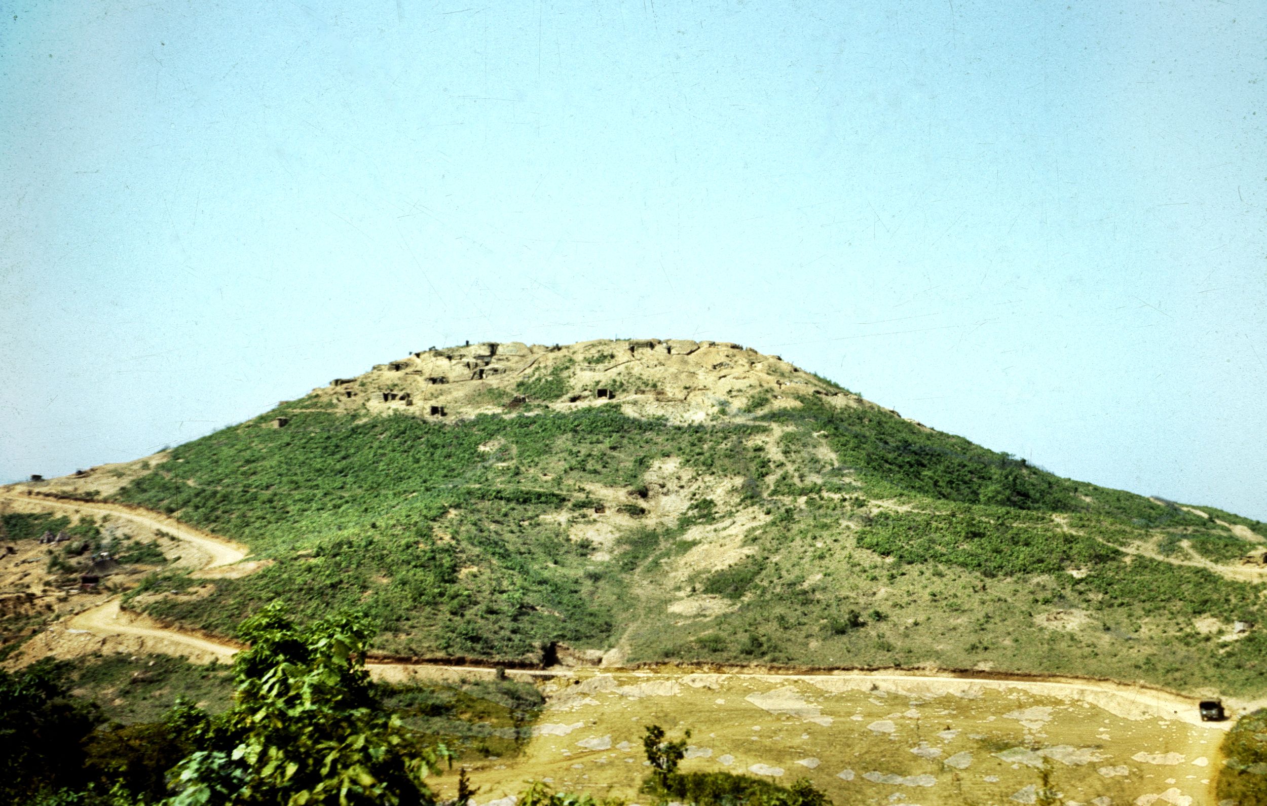 Canadian bunkers can be seen across the top of Hill 355 (Kowang-San), known to United Nations forces as “Little Gibraltar.” 