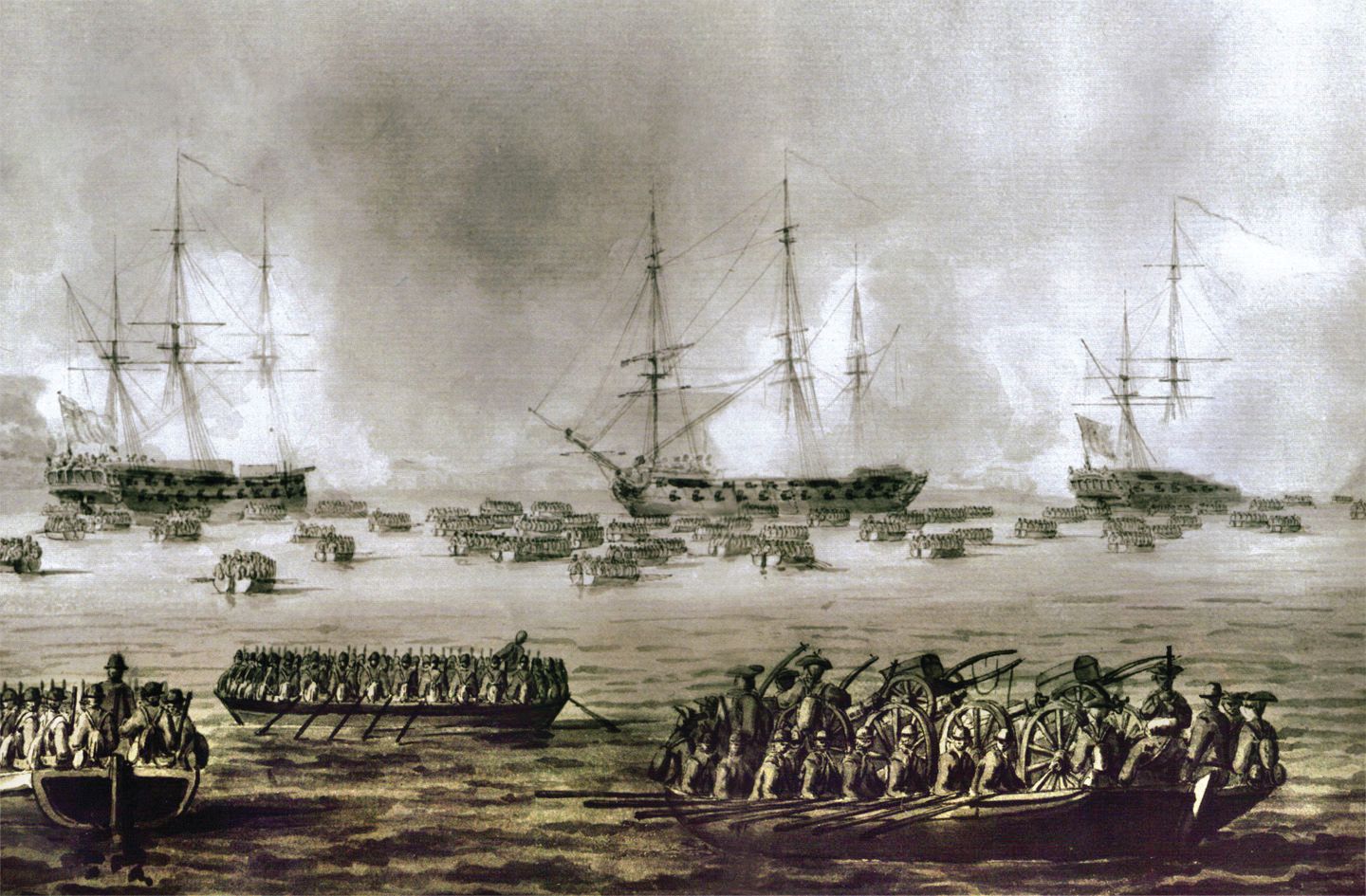 By September 12, General Washington had deemed his hold on New York City untenable and decided to retreat northward. This 1777 drawing by Robert Cleveley depicts Lord Howe landing 4,000 troops at Kip’s Bay, Manhattan, on September 15, before the Continental Army could complete its withdrawal. After initially routing the Continentals, Howe waited for an additional 9,000 troops to land before pursuing them. By then, the Americans had fortified the high ground at Harlem Heights, where they fought the British to a standstill.