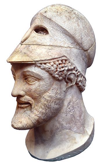 Marble Roman copy of a bust of Miltiades the Younger, (c. 554-489 BCE) the Athenian general who lead the Athenians to victory at the Battle of Marathon.