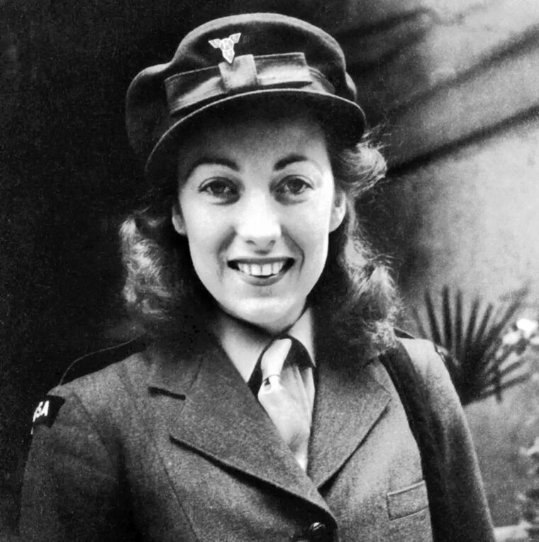 “The Forces’ Sweetheart,” Dame Vera Lynn, DBE, in uniform in 1941. Lynn sang and sent out messages to British troops on her popular radio program, “Sincerely Yours.” In 1944 she toured Egypt, India and Burma, giving concerts for the troops.