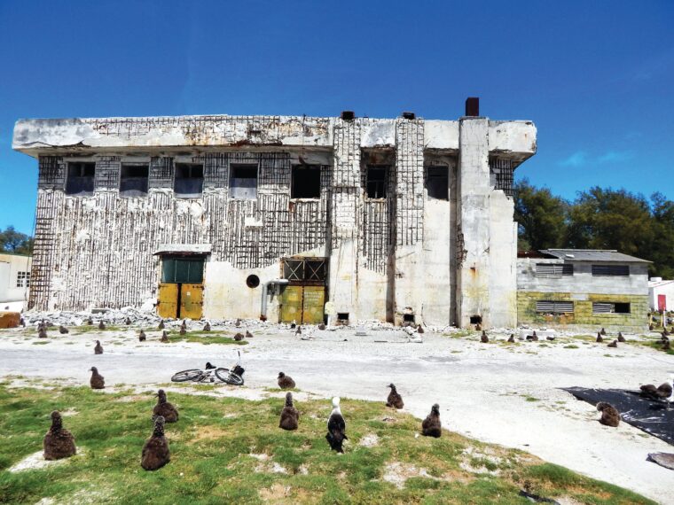 A 2015 photo of the power plant bombarded by two Japanese destroyers at Midway Atoll on December 7, 1941. Lt. George Cannon, who was fatally wounded, and two others were inside.