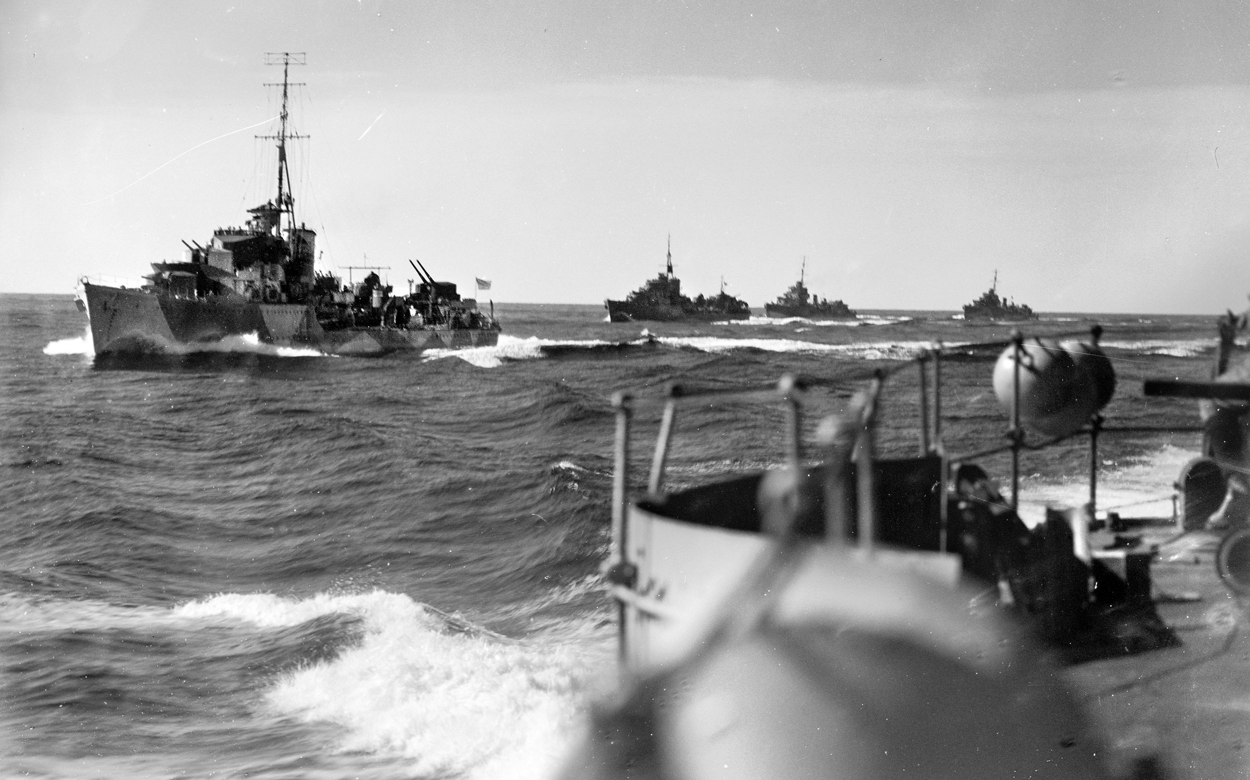 Royal Navy destroyers such as these performed outstanding service during the fight for control of the Mediterranean Sea, striking a heavy blow against the Axis in North Africa during the Battle of the Tarigo Convoy. While the Axis contingent was virtually wiped out, the British lost only one ship, the HMS Mohawk (F31), a Tribal-class destroyer.