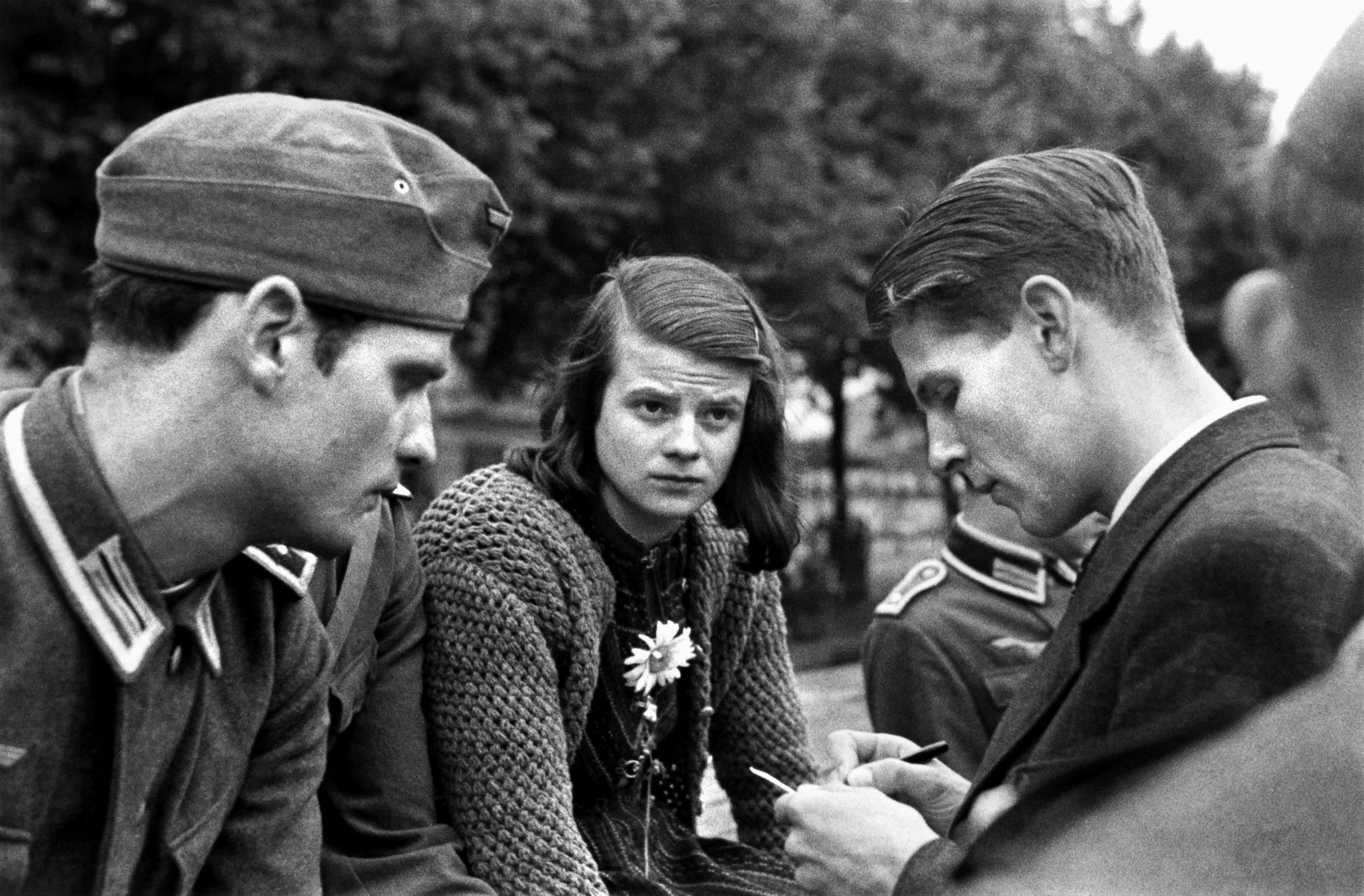 From left, Hans Scholl, Sophie Scholl, and Christoph Probst, at the University of Munich in 1942. All three were arrested by the Gestapo on February 18, 1943, and beheaded for their involvement with the White Rose non-violence resistance group opposing Hitler and the Nazi Party. 