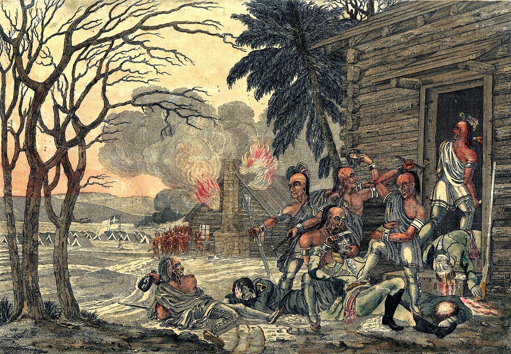 Britain’s Indian allies massacred wounded American prisoners after the Battles of Frenchtown and Fort Meigs, leading to widespread outrage in the American press.