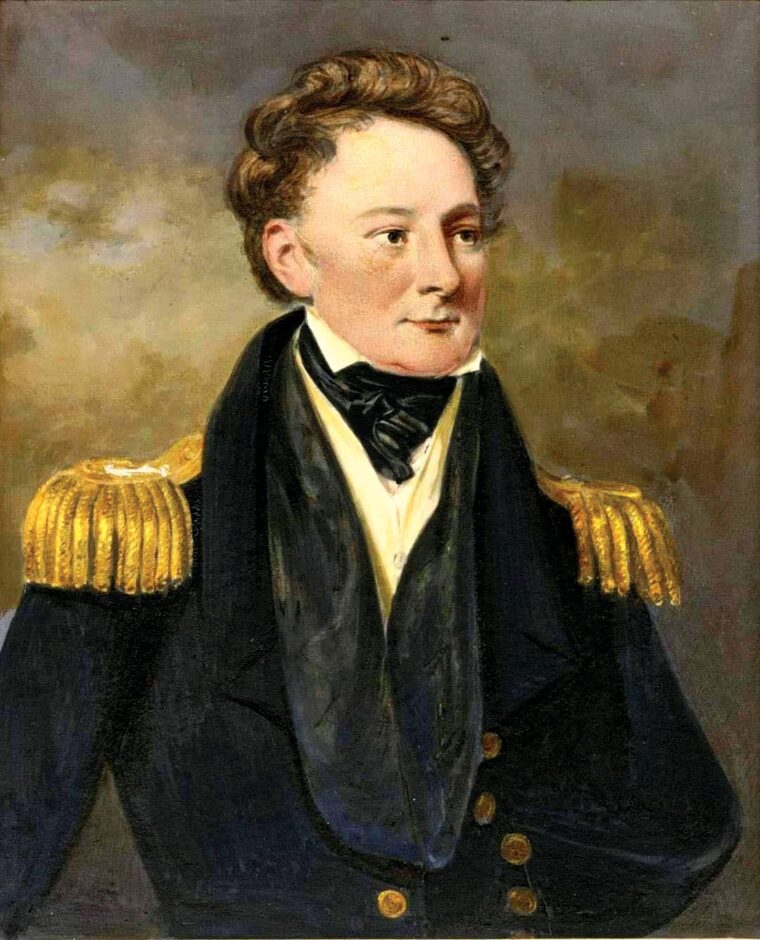 British Commander Robert Heriot Barclay was captain of the HMS Detroit during the Battle of Lake Erie. Barclay, who had lost an arm in a previous battle was severely wounded in his remaining arm and one leg.