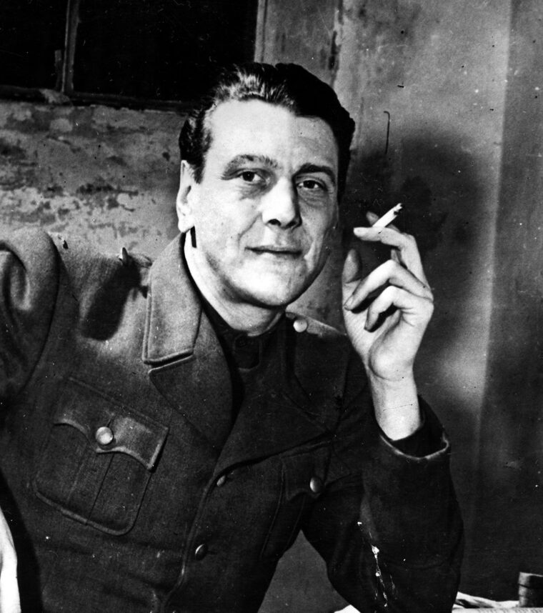 SS-Obersturmbannführer (Lieutenant Colonel) Otto Skorzeny in a cell before testifying at the Nuremberg trials in 1945. Acquitted by the Allies in his own trial in 1947, Skorzeny was wanted by other countries and remained in a prison camp. The next year he escaped to Spain, where he died of lung cancer in 1975.
