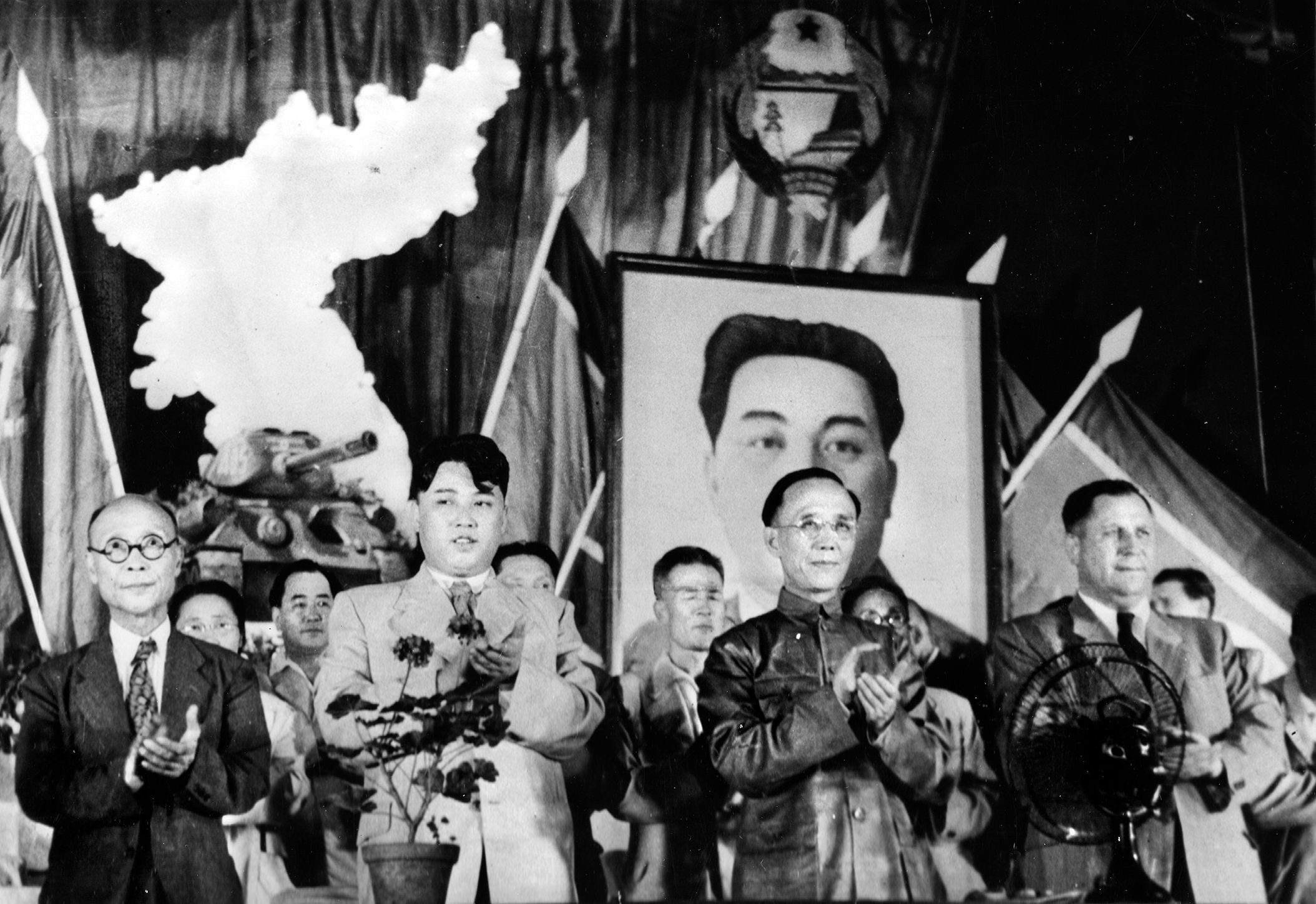 In this undated photo, from left, are Kim II Sung, Prime Minister of North Korea; Kuo Mo-Jo, head of the Communist Delegation to North Korea; and Gen. T. Shtykov, Russian Ambassador to Korea. 