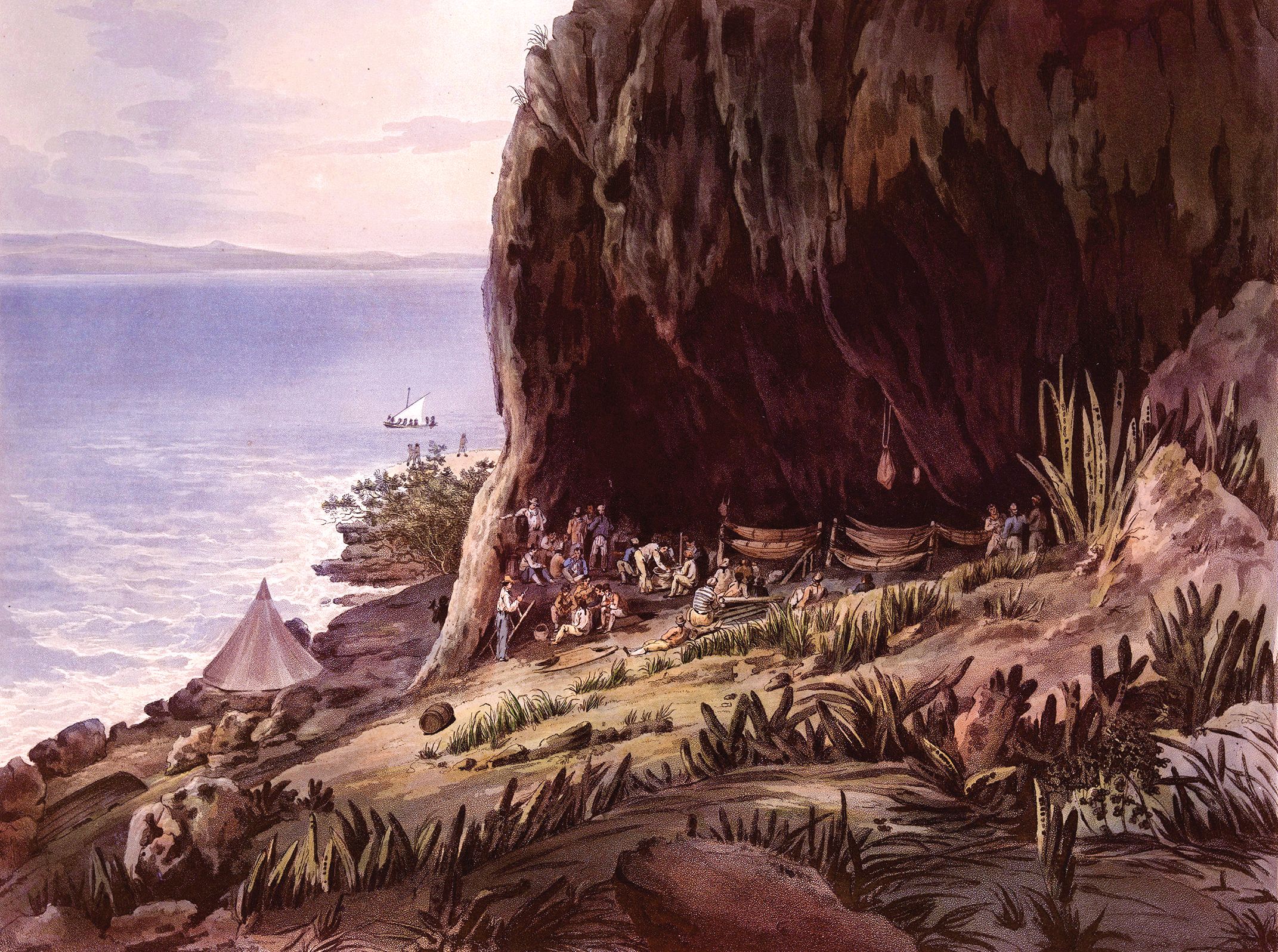 The British built cisterns to collect water and did have some livestock on the rock, but were mainly dependent on other ships in the fleet for supplies. A cave served as a hospital for fever victims and other casualties. The British held Diamond Rock from January 1804 until June 1805 when, after numerous tries, the French finally captured the island as the garrison’s water and ammunition ran low.