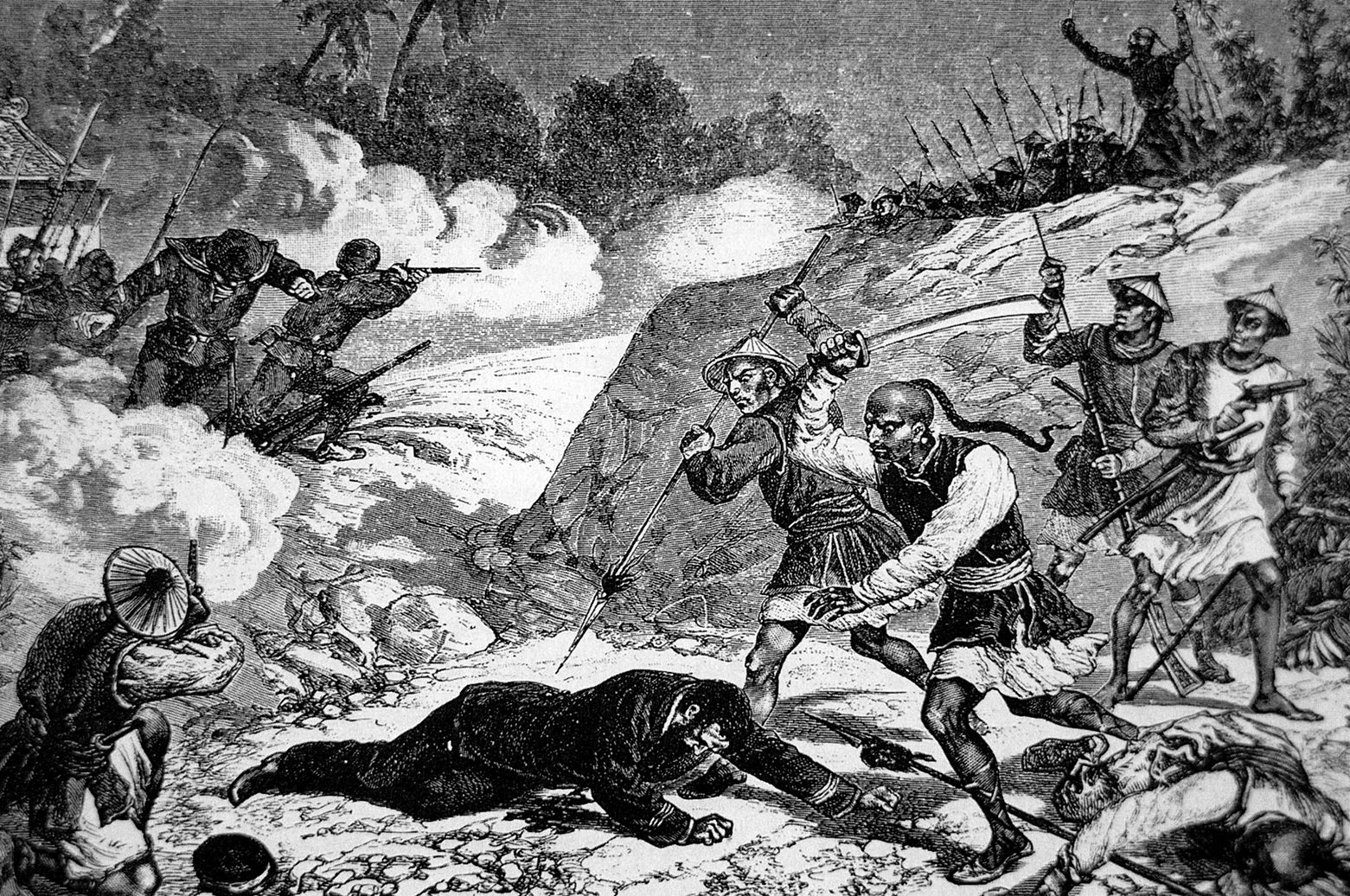 American Frederick Townsend Ward began training and leading Imperial forces that became known as the “Ever Victorious Army” against the Taiping rebels in 1860. At the Battle of Tzeki (or Cixi) in September 1862 Ward, who usually led from the front, was shot in the stomach and died the next day. 