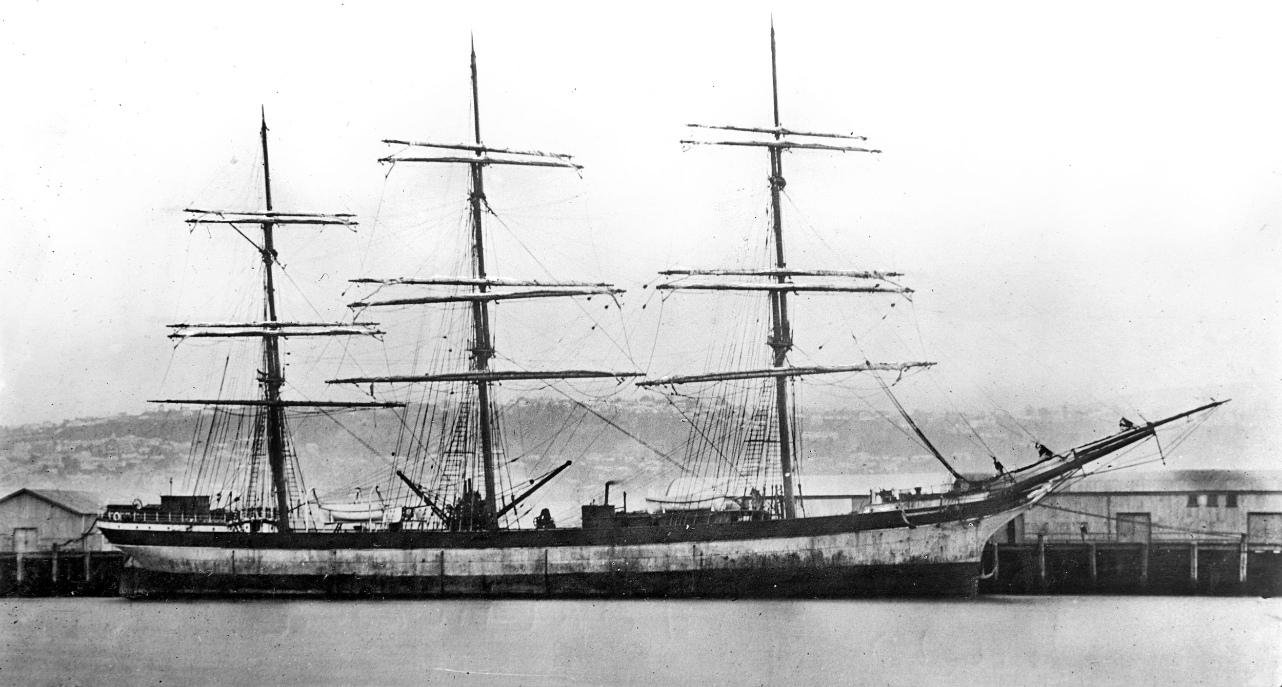 Launched in 1888 from the shipyards at Port Glasgow, Scotland, the Pass of Balmaha was transporting a cargo of cotton to Russia when it was intercepted and captured by U-36 on July 24, 1915. Transferred to the Imperial German Navy, the ship was outfitted as a commerce raider, equipped with an auxiliary engine, two hidden 105 mm guns and two hidden heavy machine guns, as well as rifles for boarding parties. The renamed SMS Seeadler (Sea Eagle) would capture 15 ships in the Atlantic and Pacific over the next 225 days before foundering on a reef in a storm in French Polynesia.