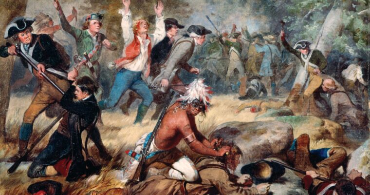 In this painting by Alonzo Chappel, Connecticut Patriot militia have lost all military order against the Loyalists fighting alongside warriors from the Iroquois Confederacy—as the Battle of Wyoming Valley turns into a massacre.