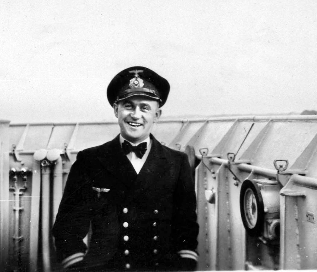 Walter Köhler aboard the battleship Scharnhorst, where he served from its 1939 launch until it was damaged by an Allied air raid in 1941 and he was transferred to the U-Boat arm. 