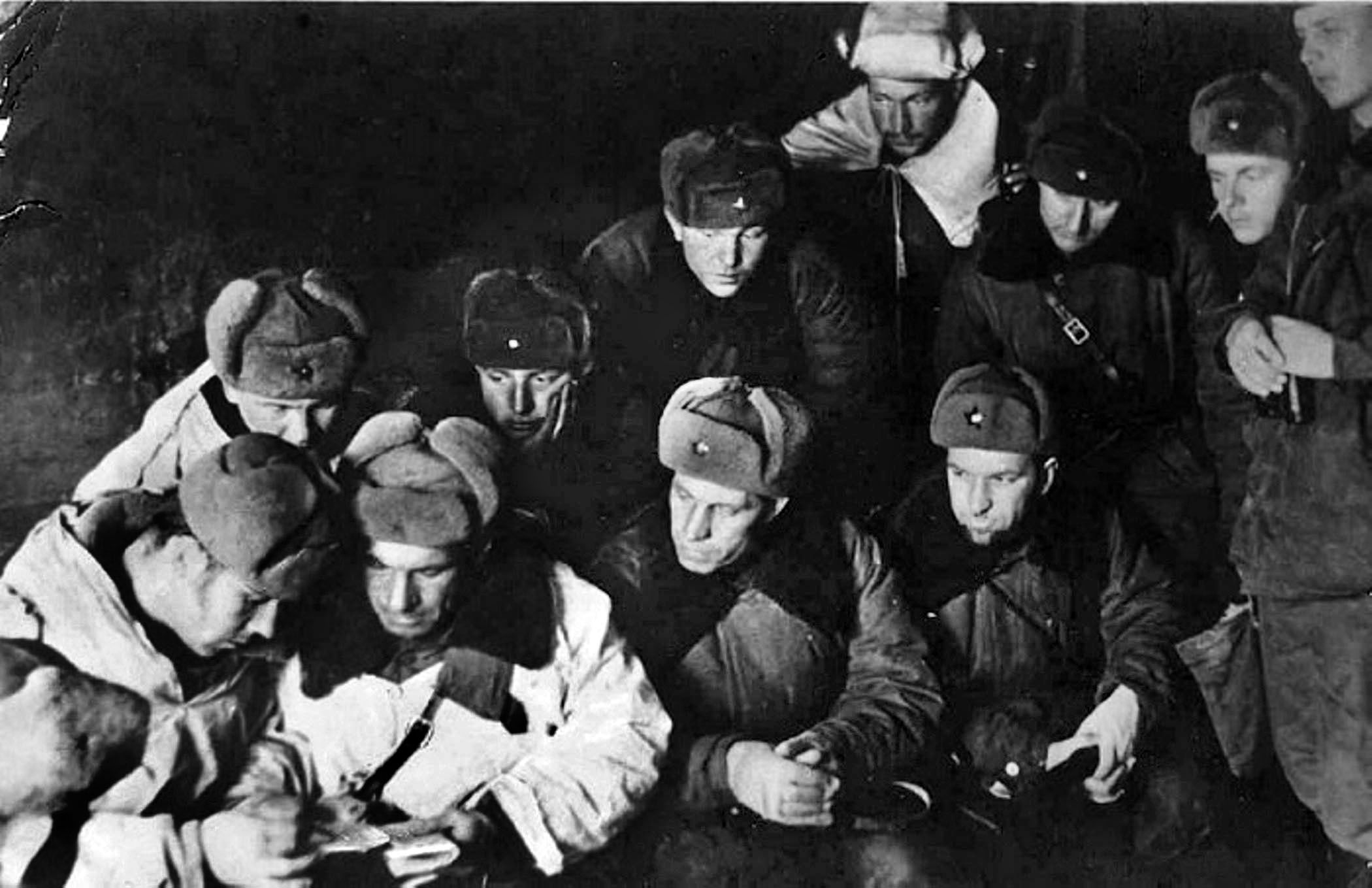 Colonel Aleksandr Kazankin, the 4th Airborne Corps Chief of Staff, center, assumed command after Maj. Gen. Levashov was killed by a German fighter attacking his PS-84 transport plane on February 23. Some 7,373 paratroopers dropped that day, but fewer than half of them rallied at the drop zones. 