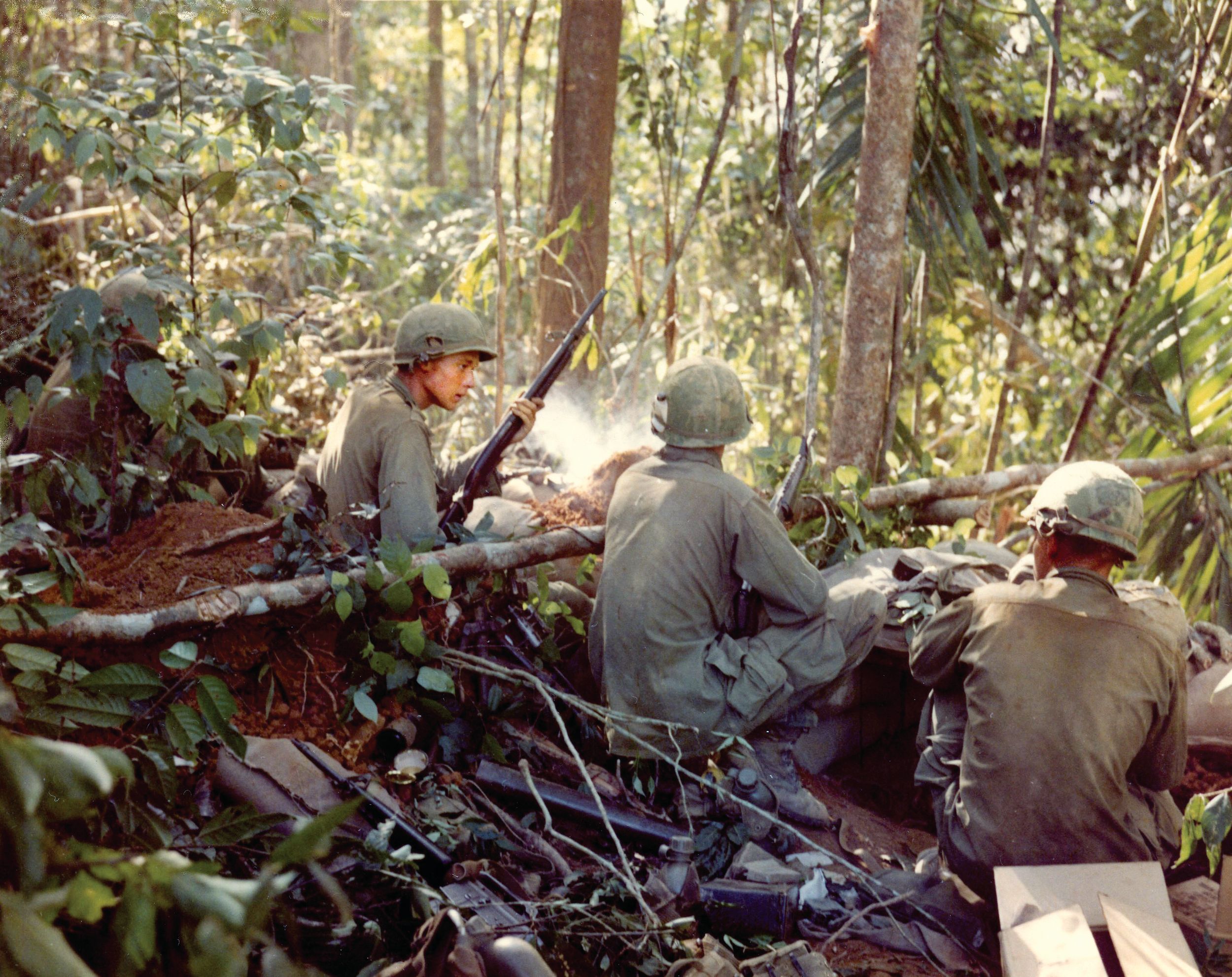 Paratroopers from the 173rd Airborne Brigade on guard duty on the perimeter watch for VC during combat near the fiercely contested tri-border area of Dak To in Vietnam. For the 173rd’s Alpha Company, the sudden appearance of battle-hardened North Vietnamese Regulars in the jungle before them would spell disaster on the morning of June 22, 1967.